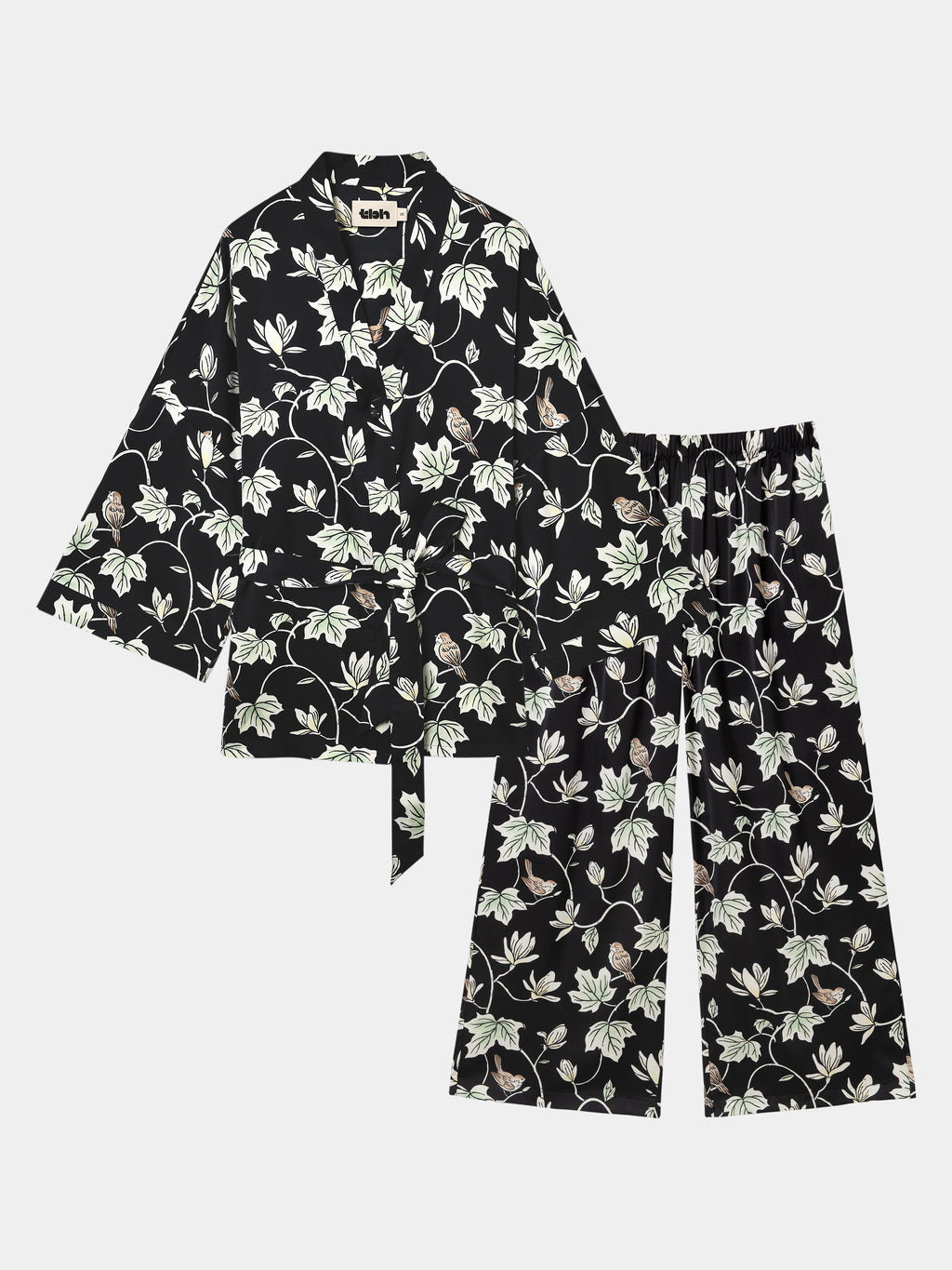 "Urban Jungle" Black Panther Satin Loungewear Set Robe & Pants – Magnolia