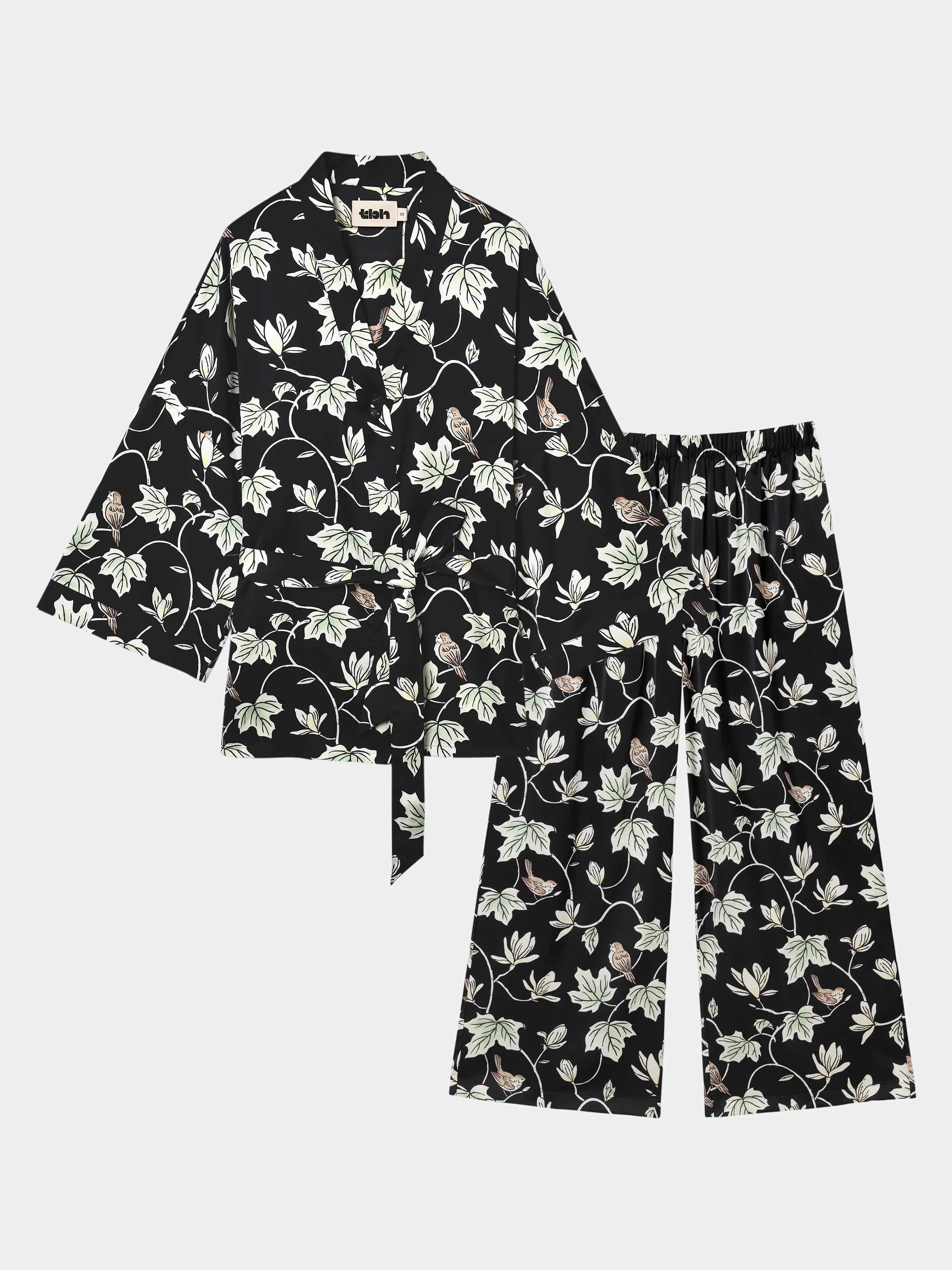 "Urban Jungle" Black Panther Satin Loungewear Set Robe & Pants – Magnolia