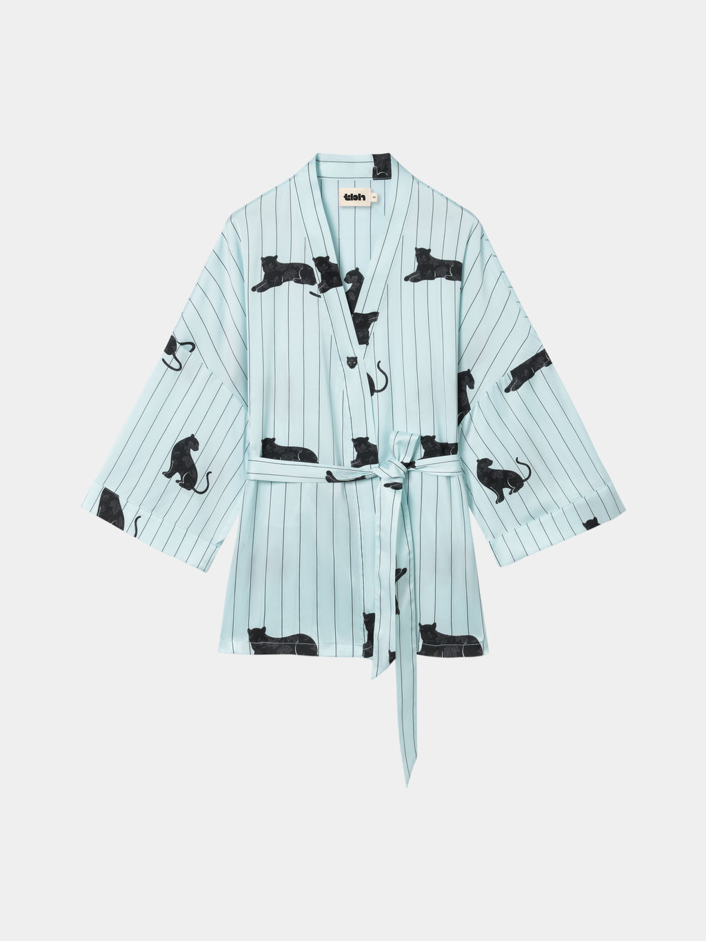 "Urban Jungle" Black Panther Satin Loungewear Set Robe & Pants – Mist Blue