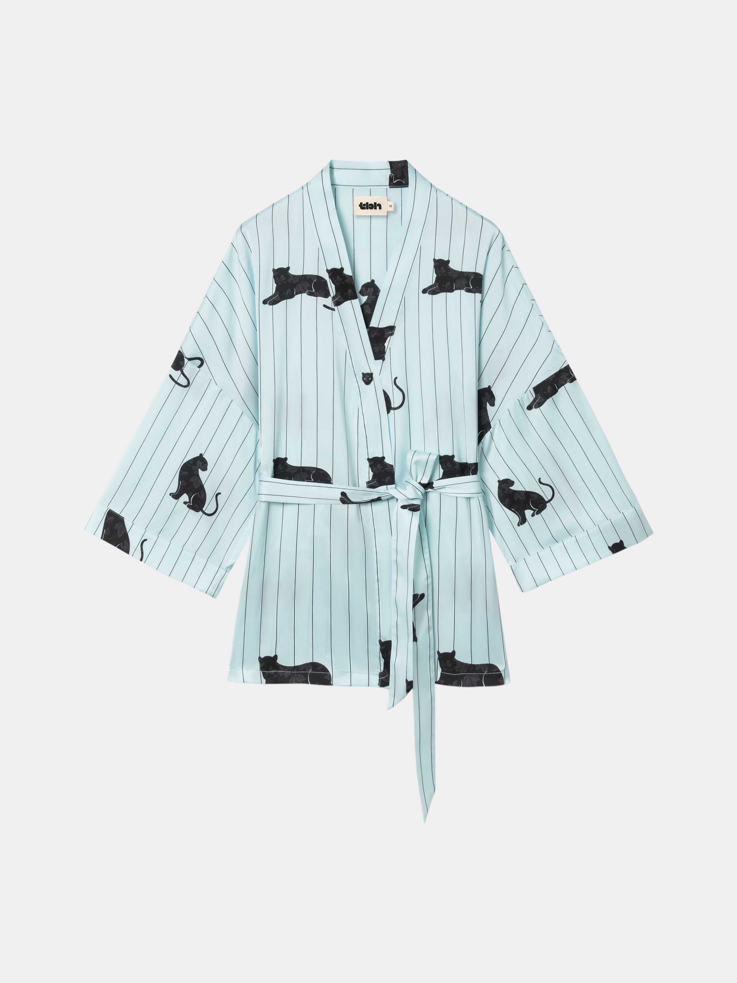 "Urban Jungle" Black Panther Satin Loungewear Set Robe & Pants – Mist Blue