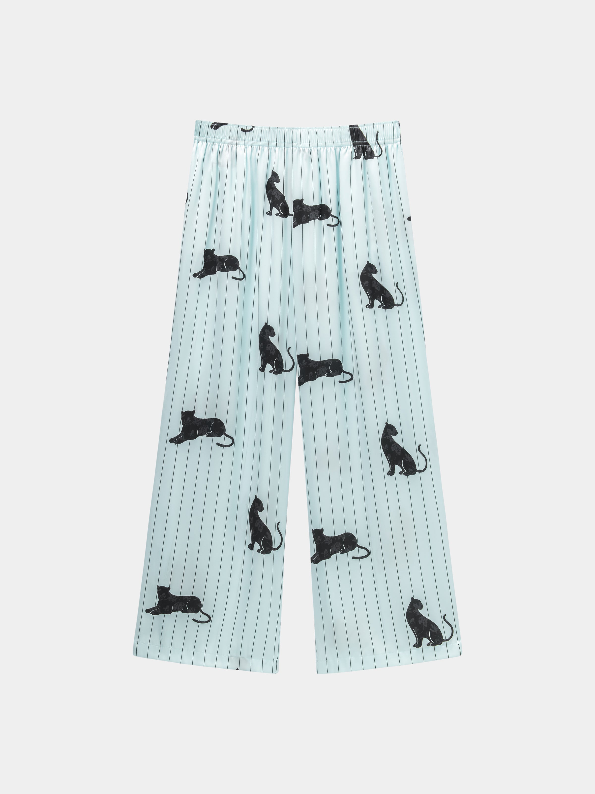 "Urban Jungle" Black Panther Satin Loungewear Set Robe & Pants – Mist Blue