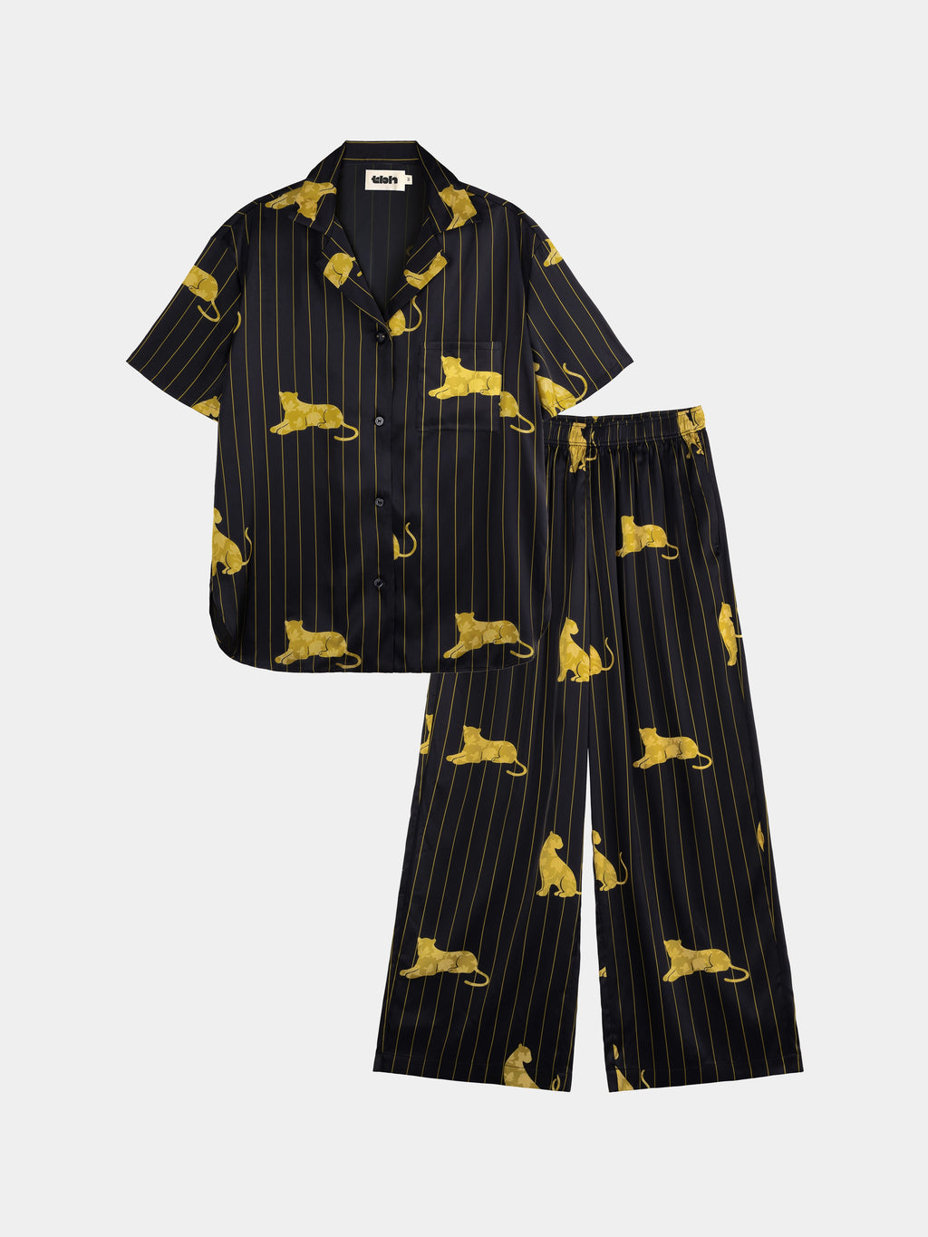 "Urban Jungle" Black Panther Satin Loungewear Set Short Sleeve – Dark Gold