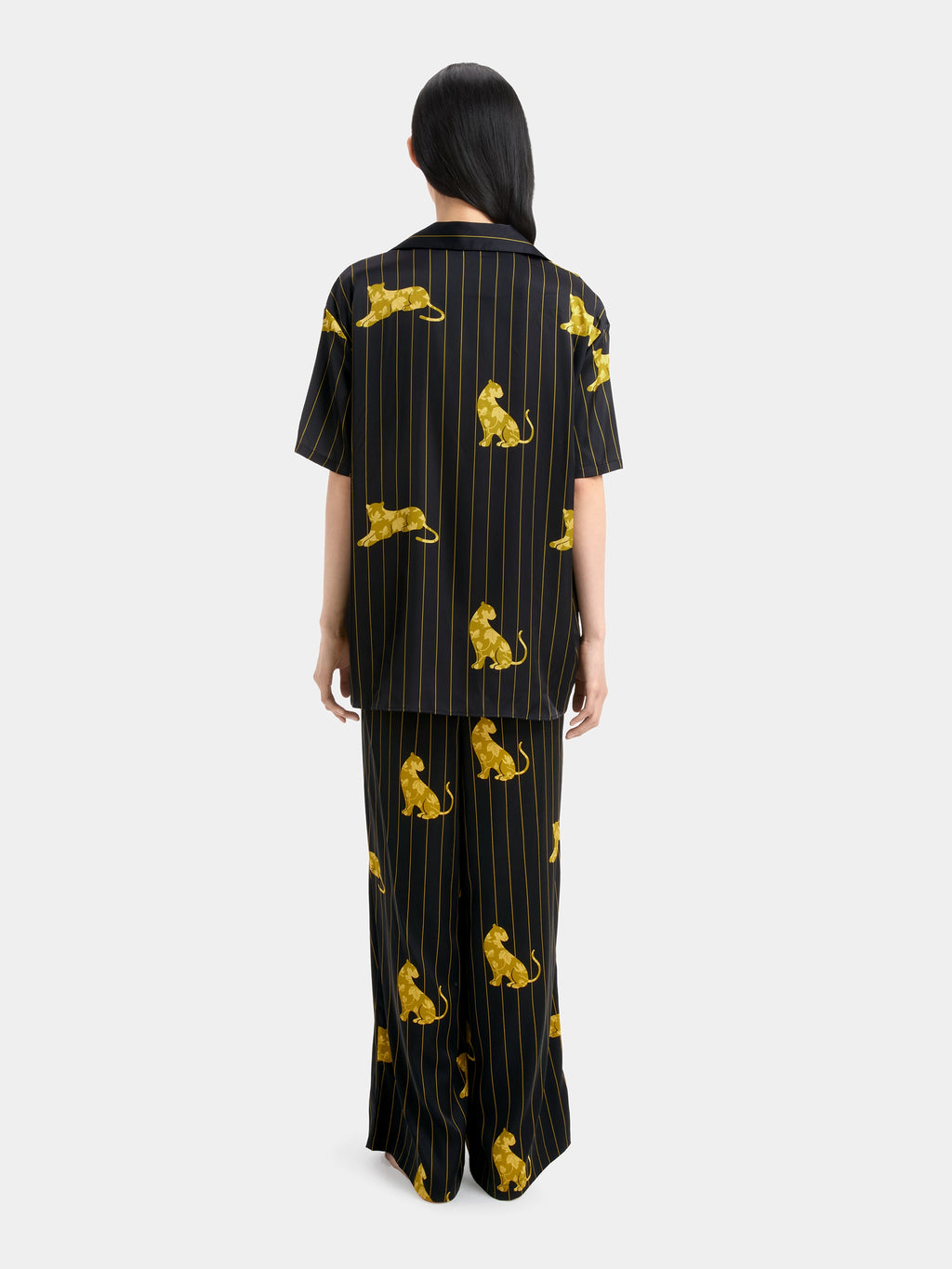 "Urban Jungle" Black Panther Satin Loungewear Set Short Sleeve – Dark Gold