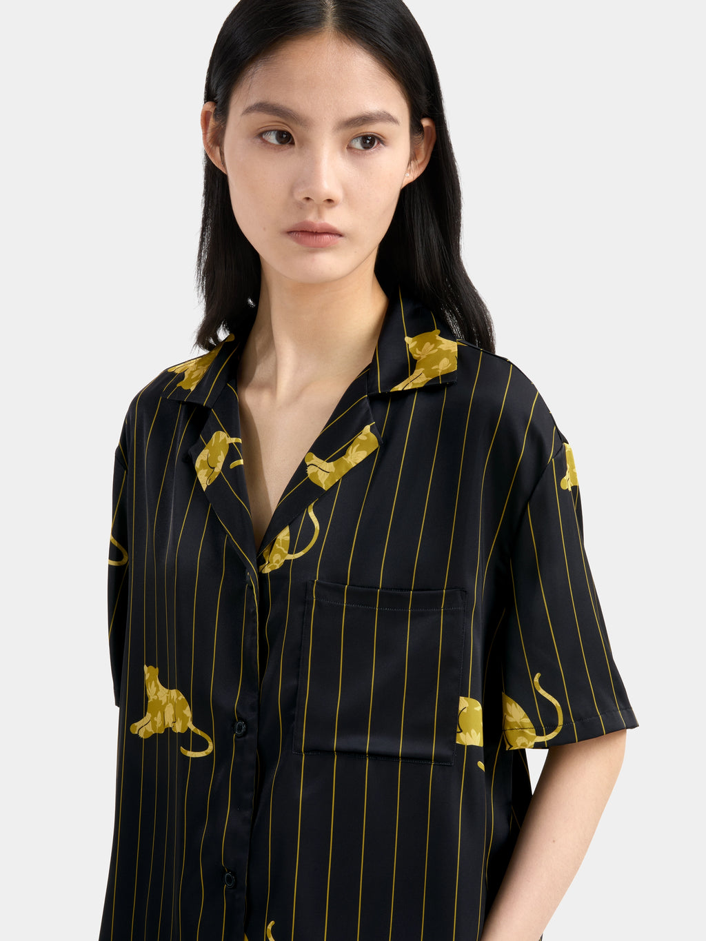 "Urban Jungle" Black Panther Satin Loungewear Set Short Sleeve – Dark Gold