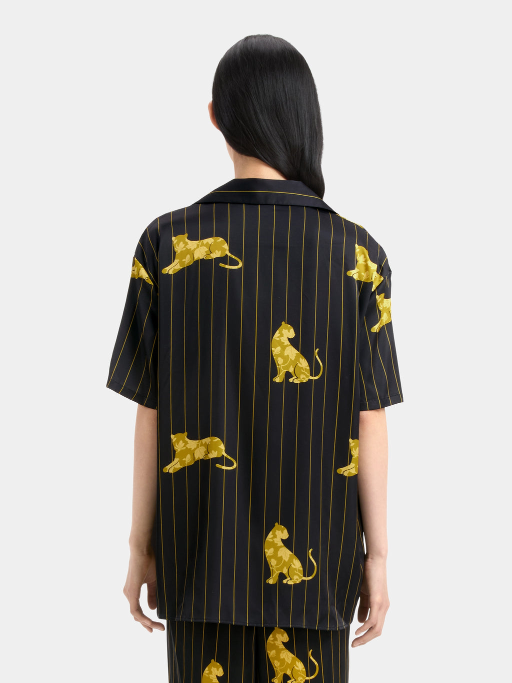 "Urban Jungle" Black Panther Satin Loungewear Set Short Sleeve – Dark Gold