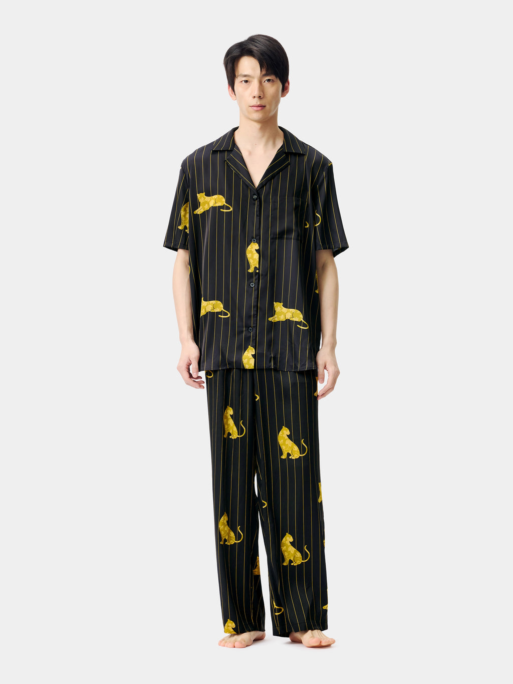 "Urban Jungle" Black Panther Satin Loungewear Set Short Sleeve – Dark Gold