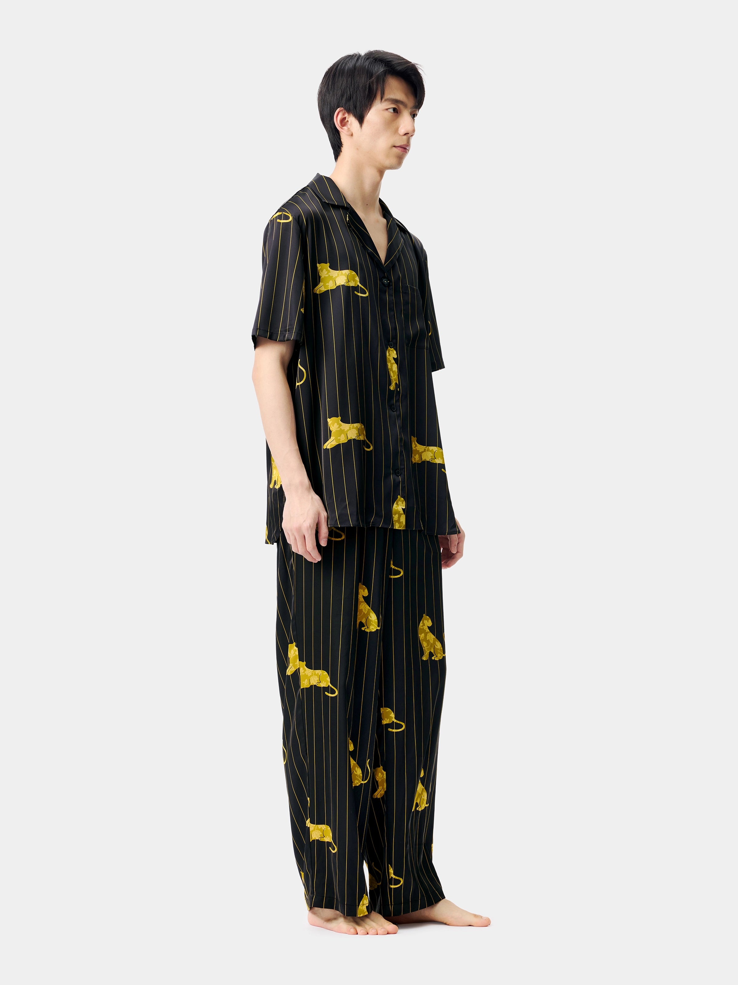 "Urban Jungle" Black Panther Satin Loungewear Set Short Sleeve – Dark Gold