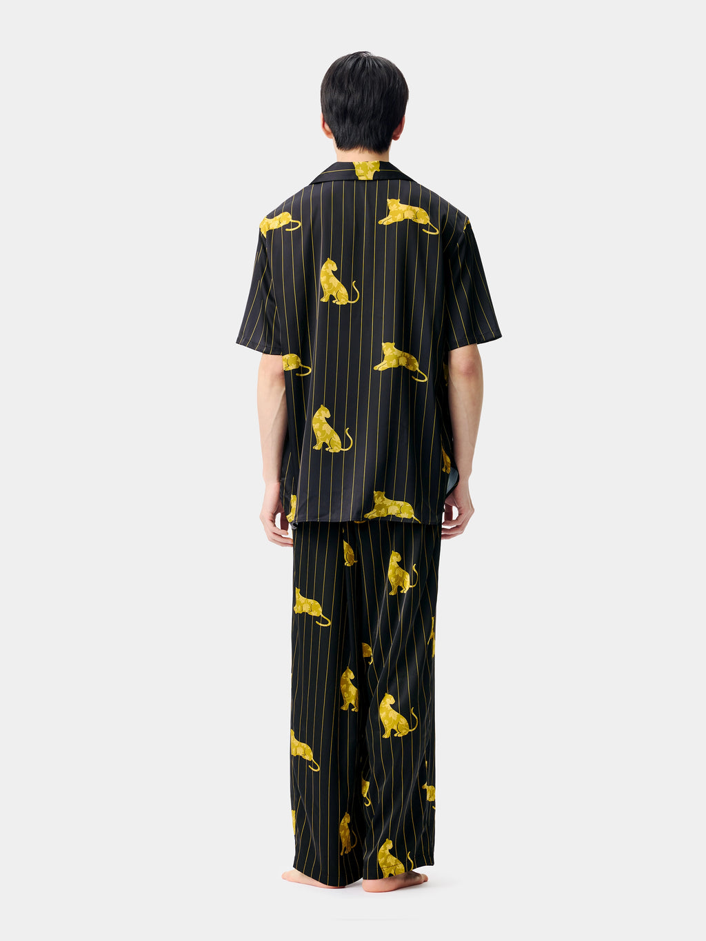 "Urban Jungle" Black Panther Satin Loungewear Set Short Sleeve – Dark Gold
