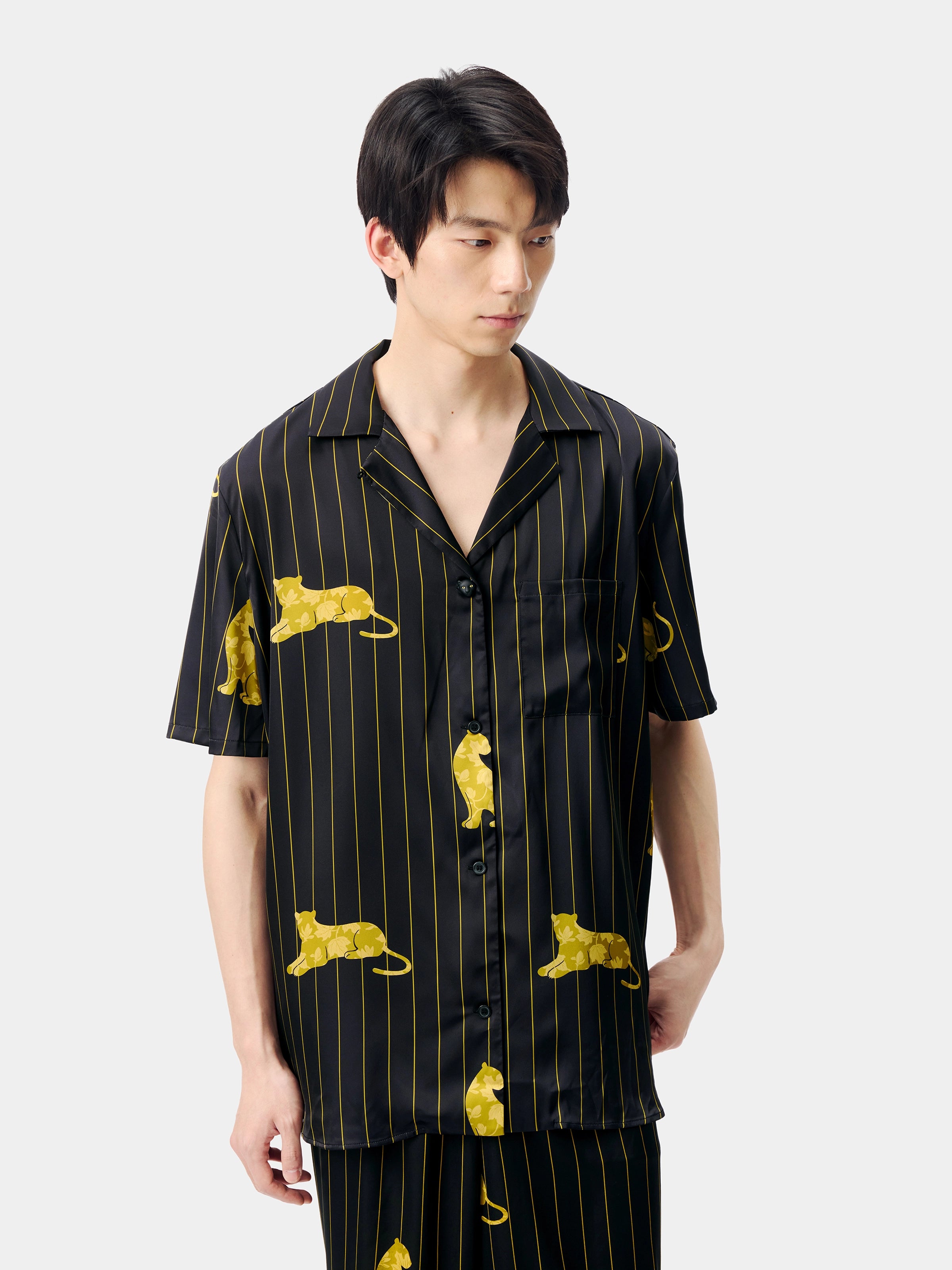 "Urban Jungle" Black Panther Satin Loungewear Set Short Sleeve – Dark Gold