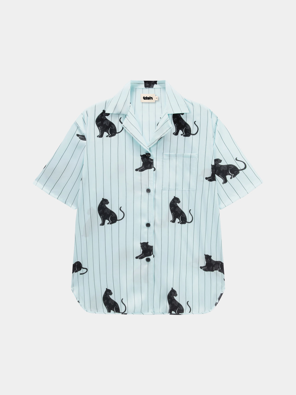 "Urban Jungle" Black Panther Satin Loungewear Set Short Sleeve – Mist Blue
