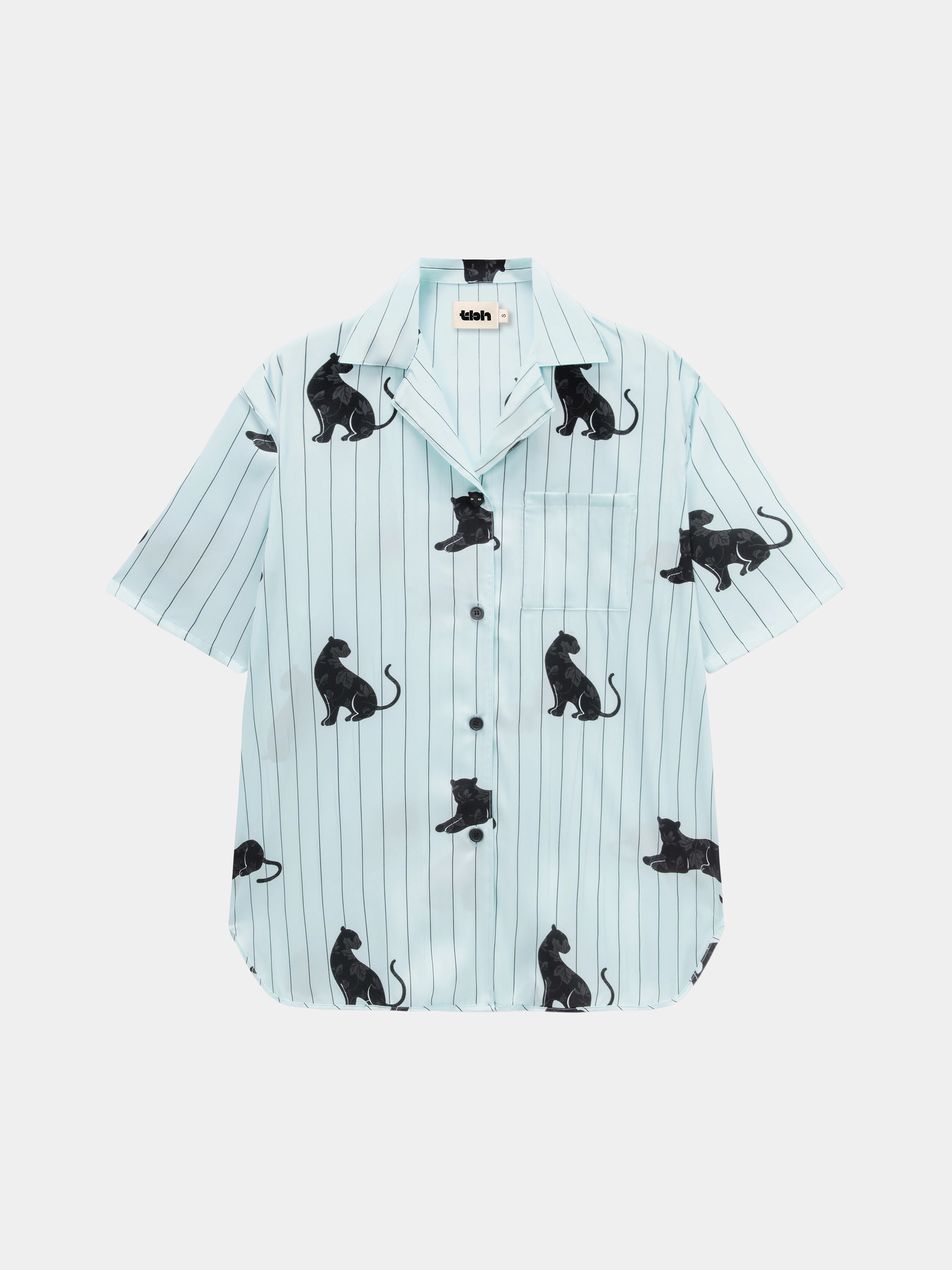 "Urban Jungle" Black Panther Satin Loungewear Set Short Sleeve – Mist Blue