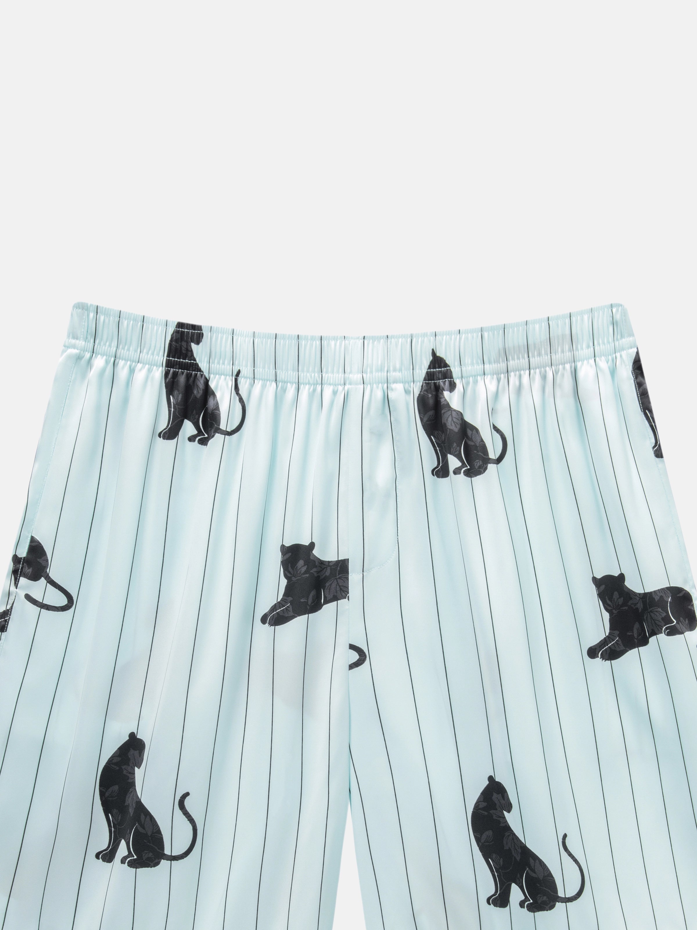 "Urban Jungle" Black Panther Satin Loungewear Set Short Sleeve – Mist Blue
