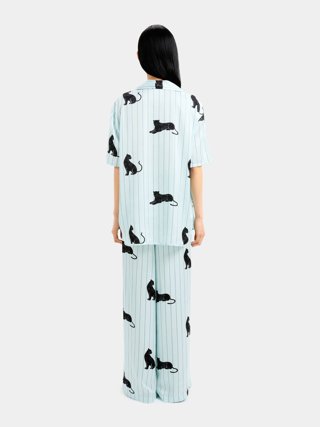 "Urban Jungle" Black Panther Satin Loungewear Set Short Sleeve – Mist Blue
