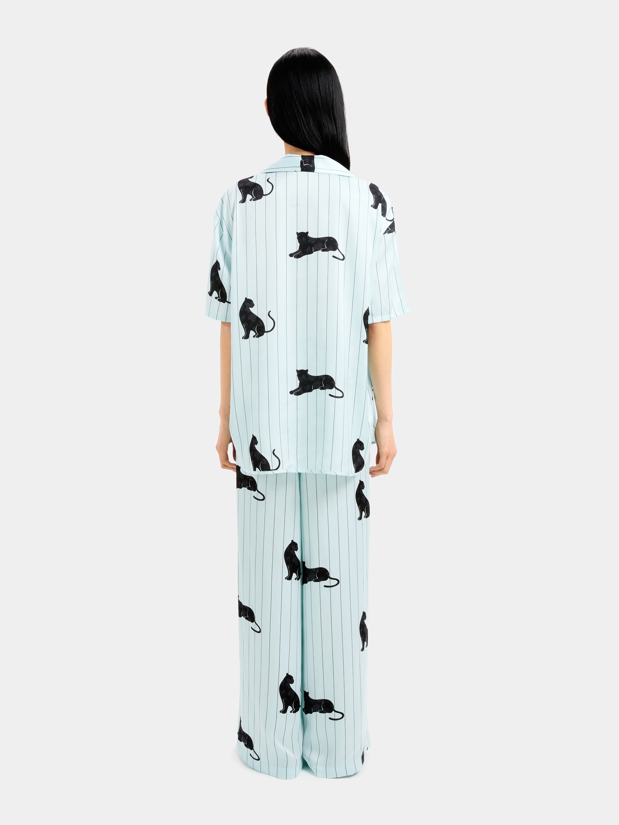 "Urban Jungle" Black Panther Satin Loungewear Set Short Sleeve – Mist Blue