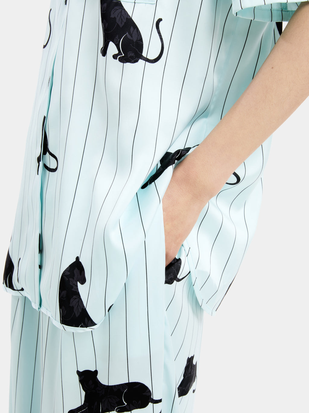 "Urban Jungle" Black Panther Satin Loungewear Set Short Sleeve – Mist Blue