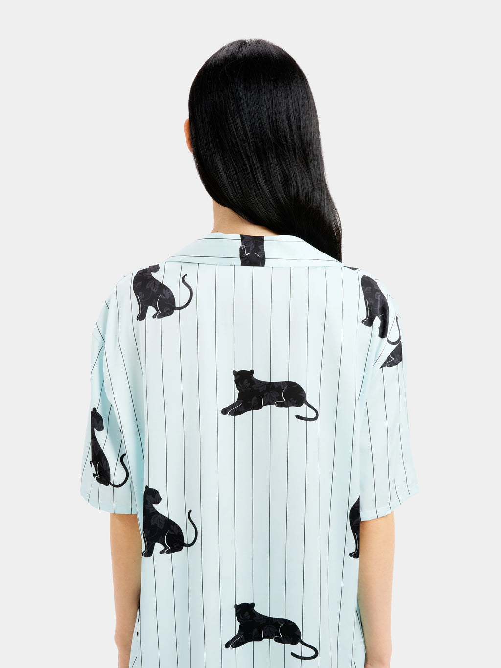"Urban Jungle" Black Panther Satin Loungewear Set Short Sleeve – Mist Blue