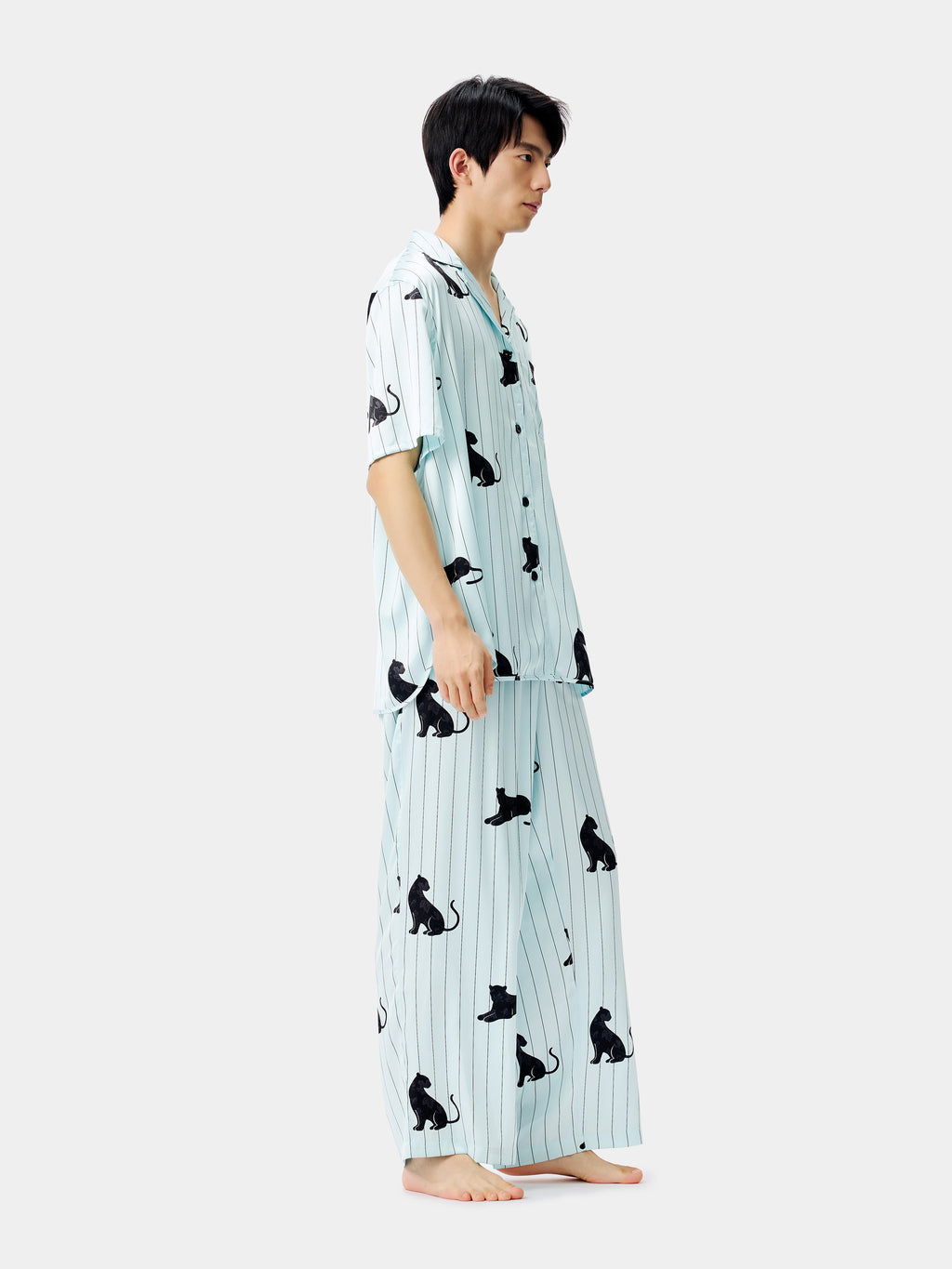 "Urban Jungle" Black Panther Satin Loungewear Set Short Sleeve – Mist Blue