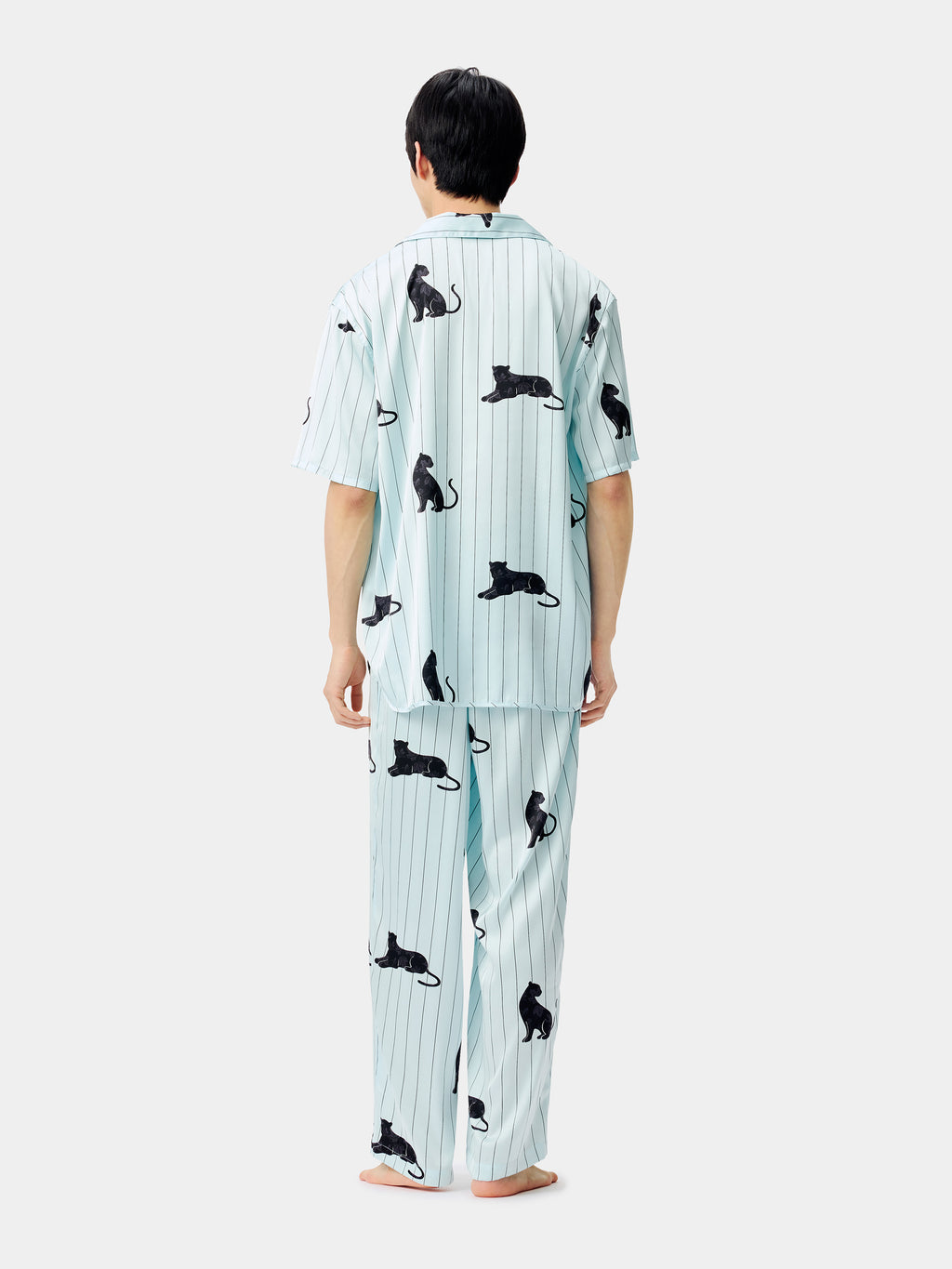 "Urban Jungle" Black Panther Satin Loungewear Set Short Sleeve – Mist Blue