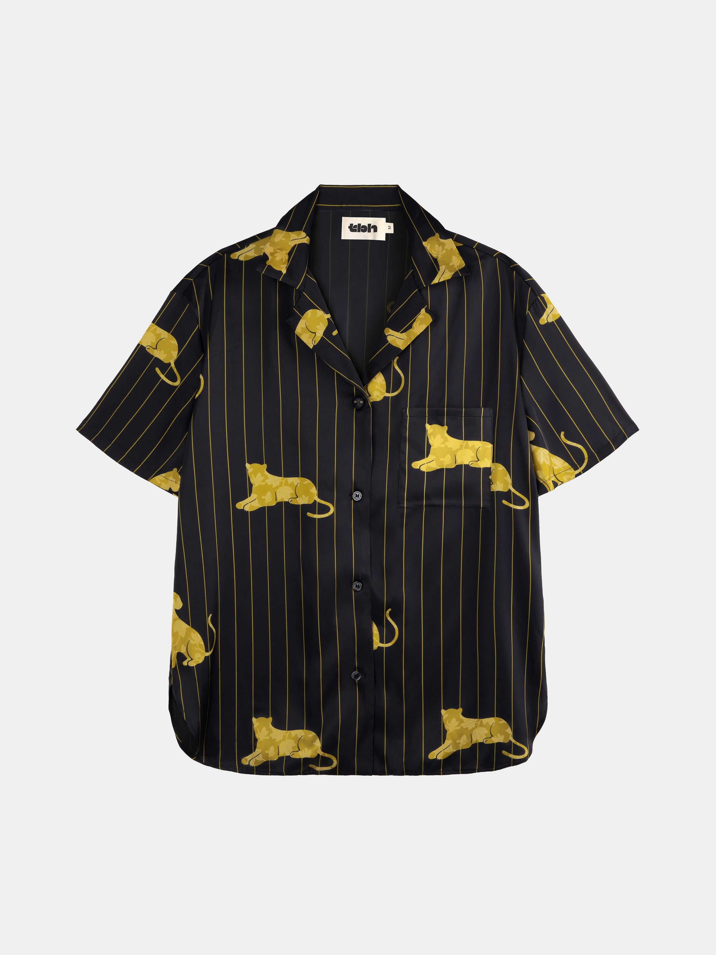 "Urban Jungle" Black Panther Satin Loungewear Set Short Sleeve & Shorts – Dark Gold