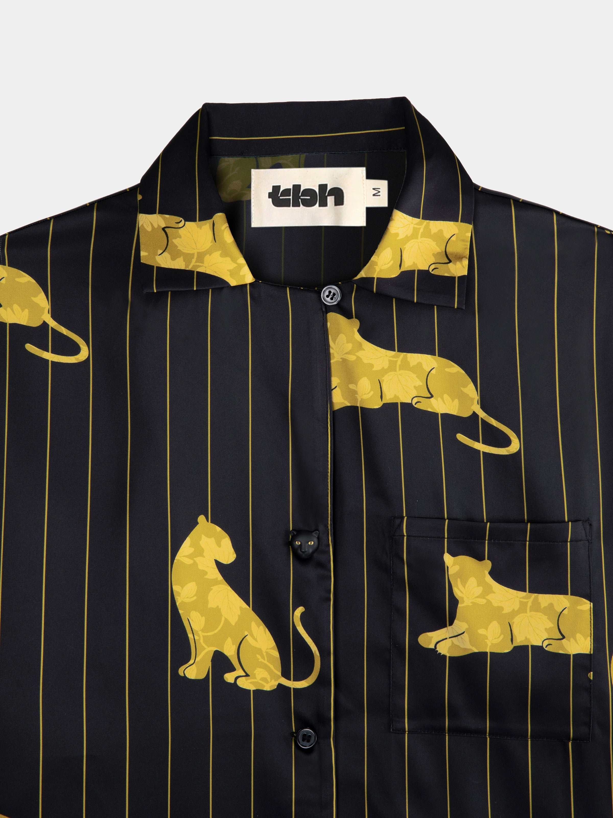 "Urban Jungle" Black Panther Satin Loungewear Set Short Sleeve & Shorts – Dark Gold