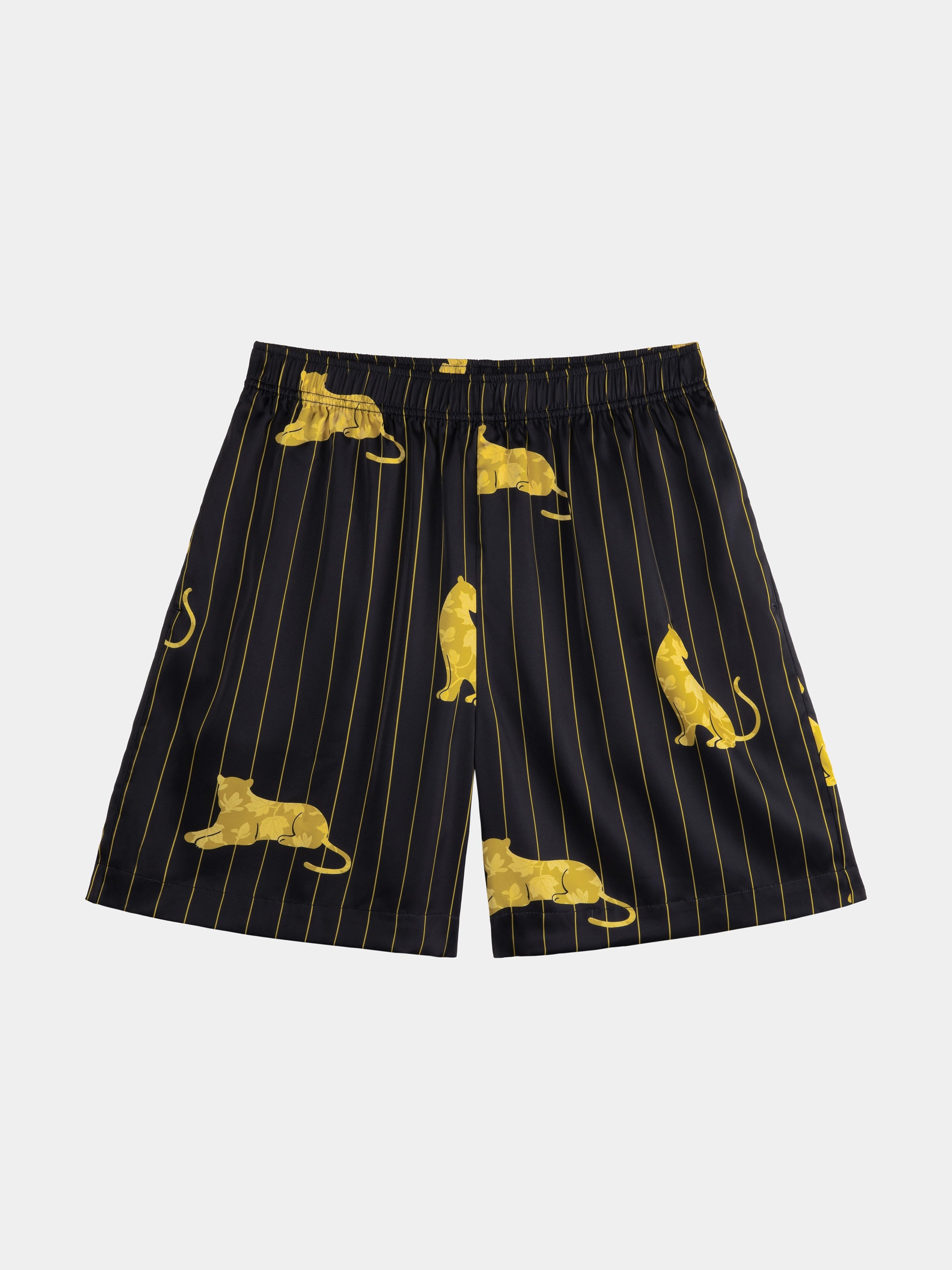 "Urban Jungle" Black Panther Satin Loungewear Set Short Sleeve & Shorts – Dark Gold