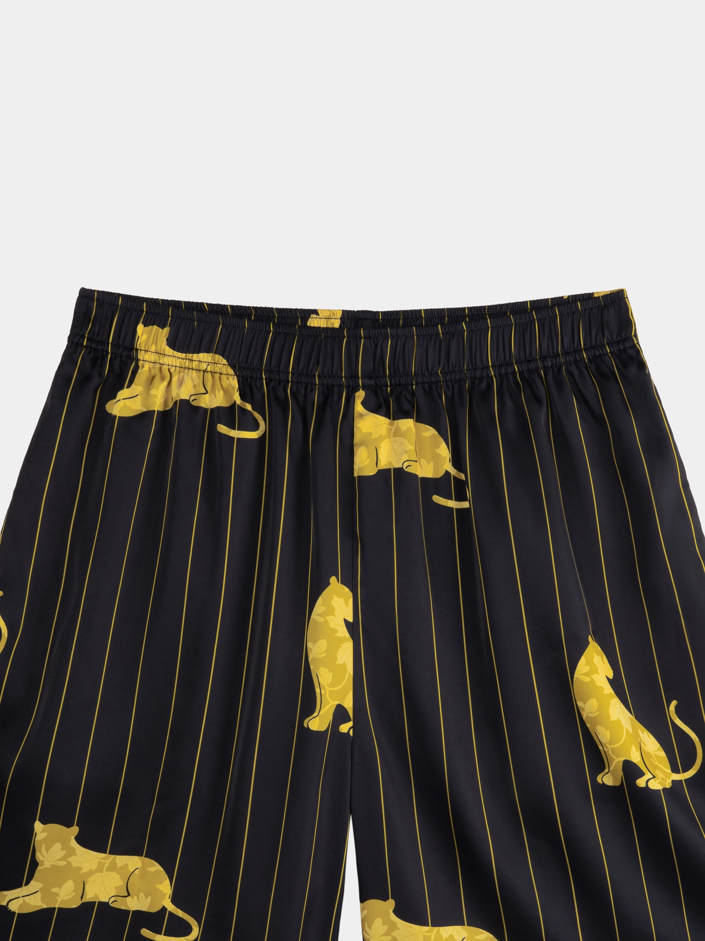 "Urban Jungle" Black Panther Satin Loungewear Set Short Sleeve & Shorts – Dark Gold