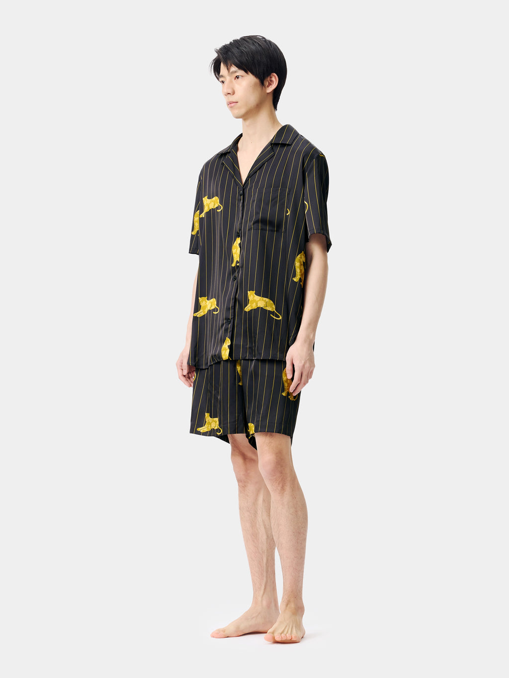 "Urban Jungle" Black Panther Satin Loungewear Set Short Sleeve & Shorts – Dark Gold