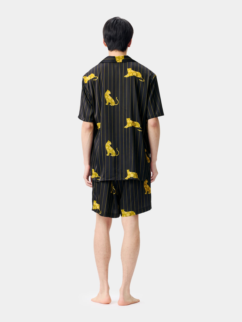 "Urban Jungle" Black Panther Satin Loungewear Set Short Sleeve & Shorts – Dark Gold