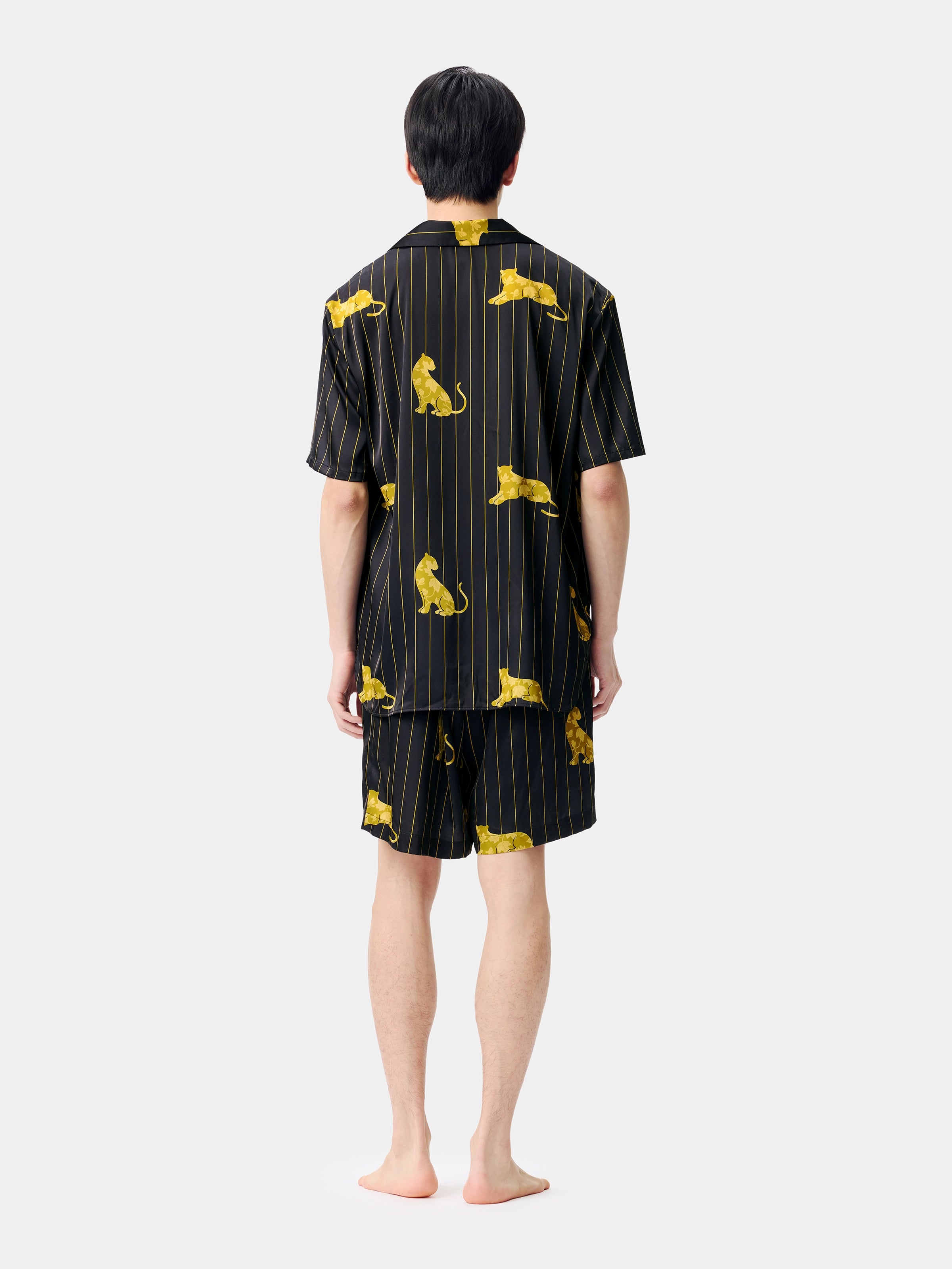"Urban Jungle" Black Panther Satin Loungewear Set Short Sleeve & Shorts – Dark Gold