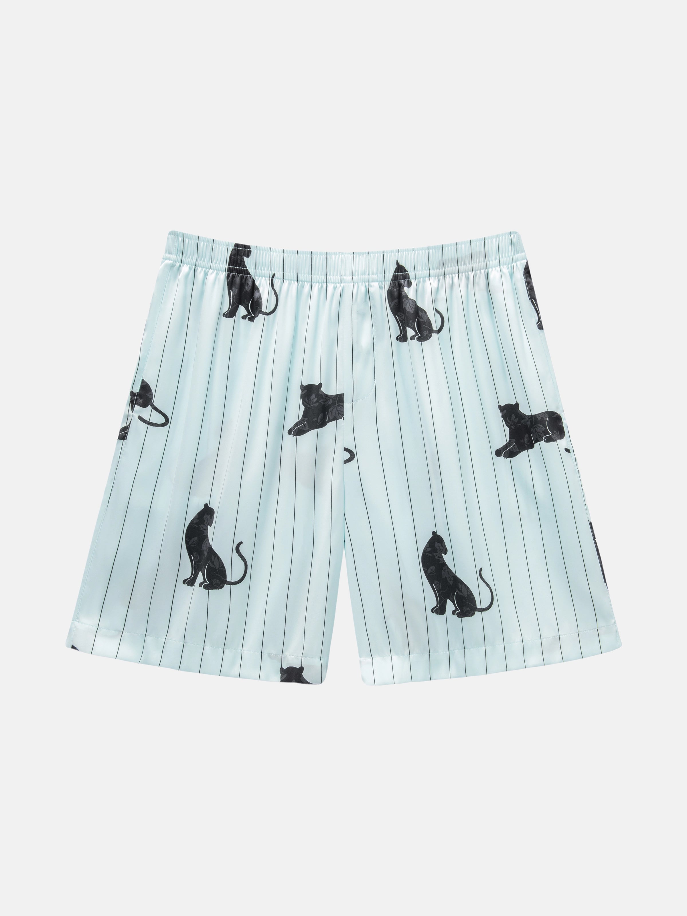 "Urban Jungle" Black Panther Satin Loungewear Set Short Sleeve & Shorts – Mist Blue