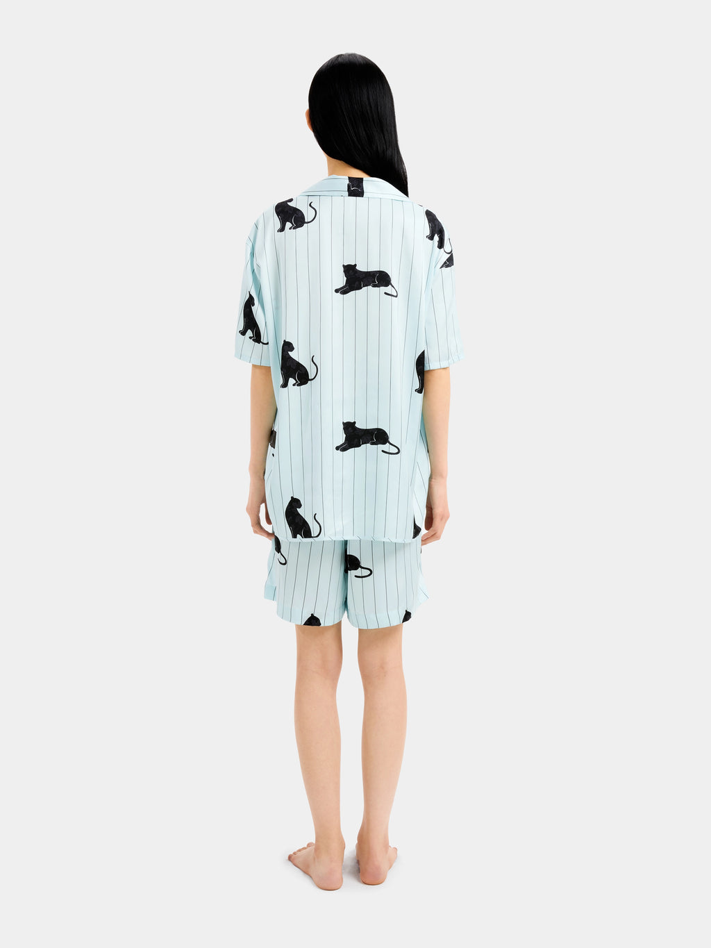 "Urban Jungle" Black Panther Satin Loungewear Set Short Sleeve & Shorts – Mist Blue