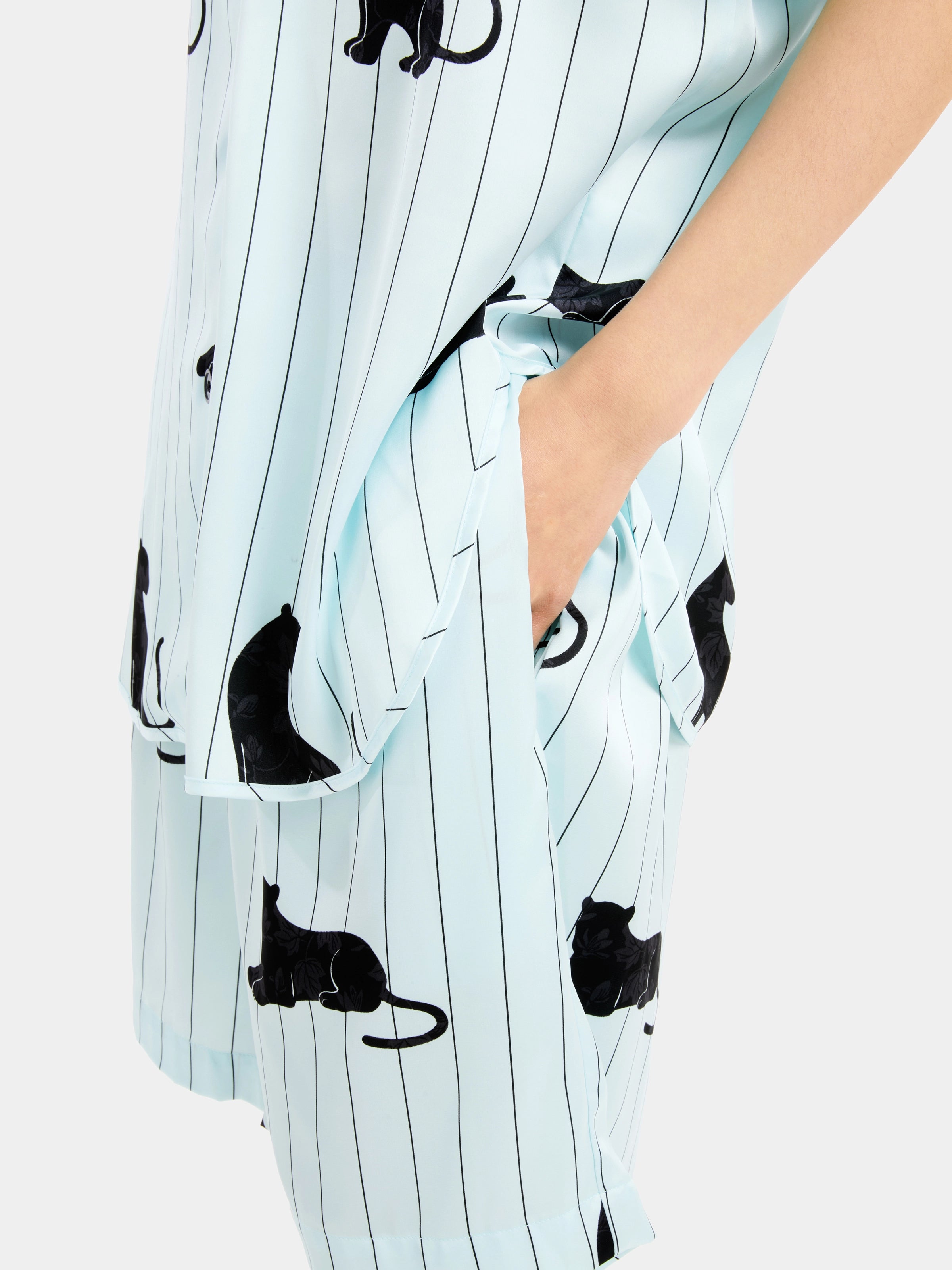 "Urban Jungle" Black Panther Satin Loungewear Set Short Sleeve & Shorts – Mist Blue