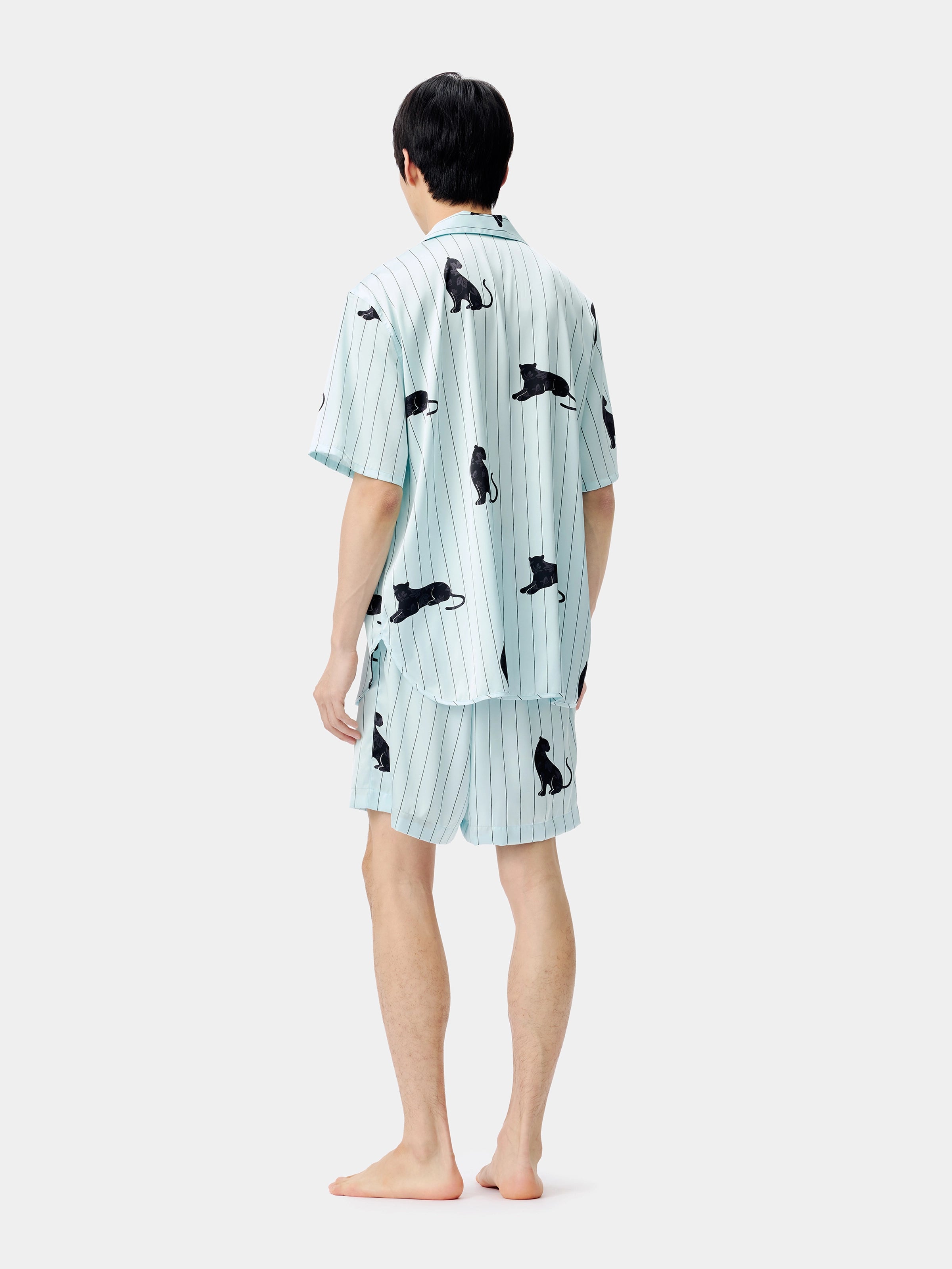 "Urban Jungle" Black Panther Satin Loungewear Set Short Sleeve & Shorts – Mist Blue