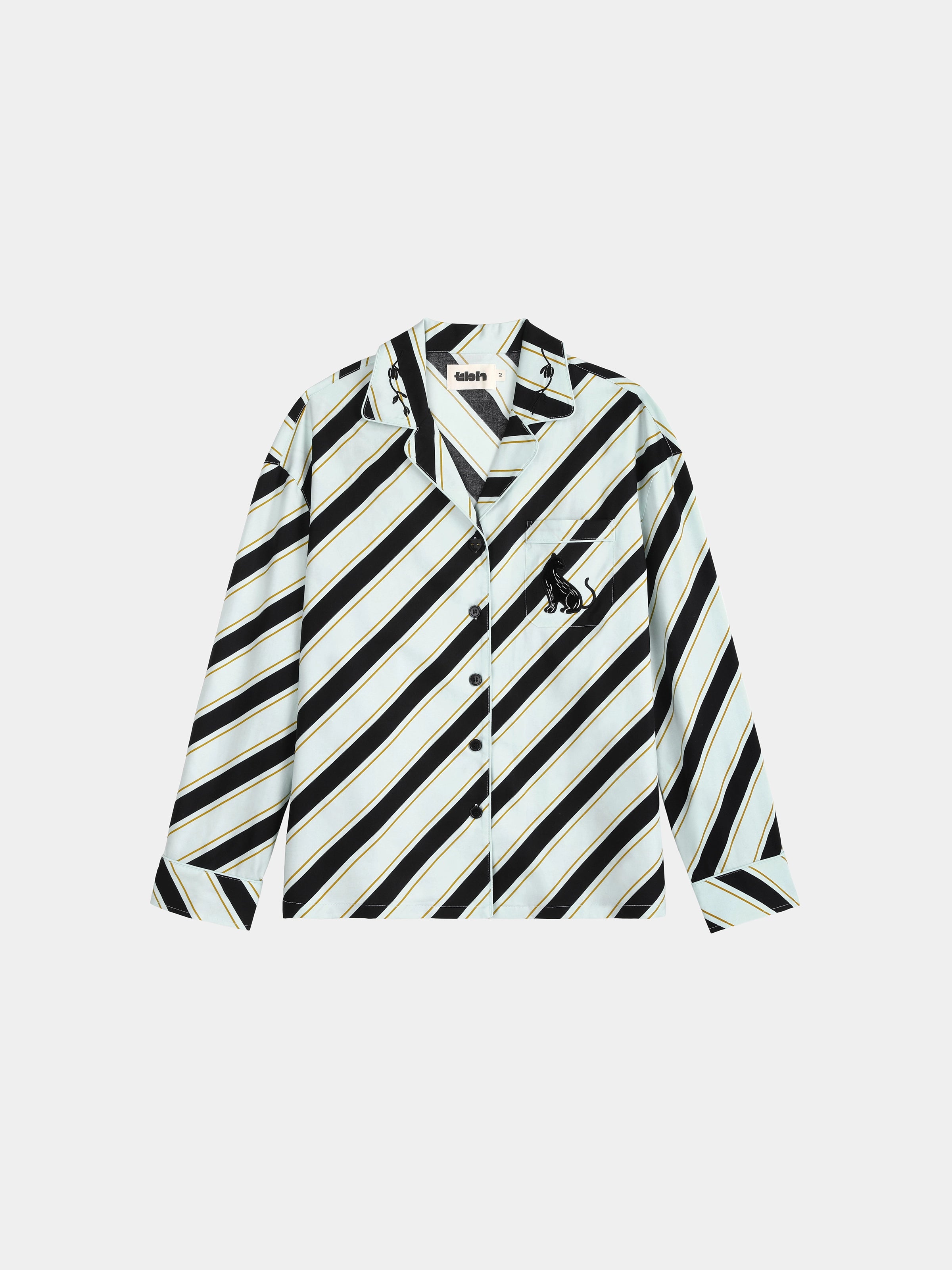 "Urban Jungle" Black Panther Tencel Cotton Blend Loungewear Set Long Sleeve – Blue & Black Stripes