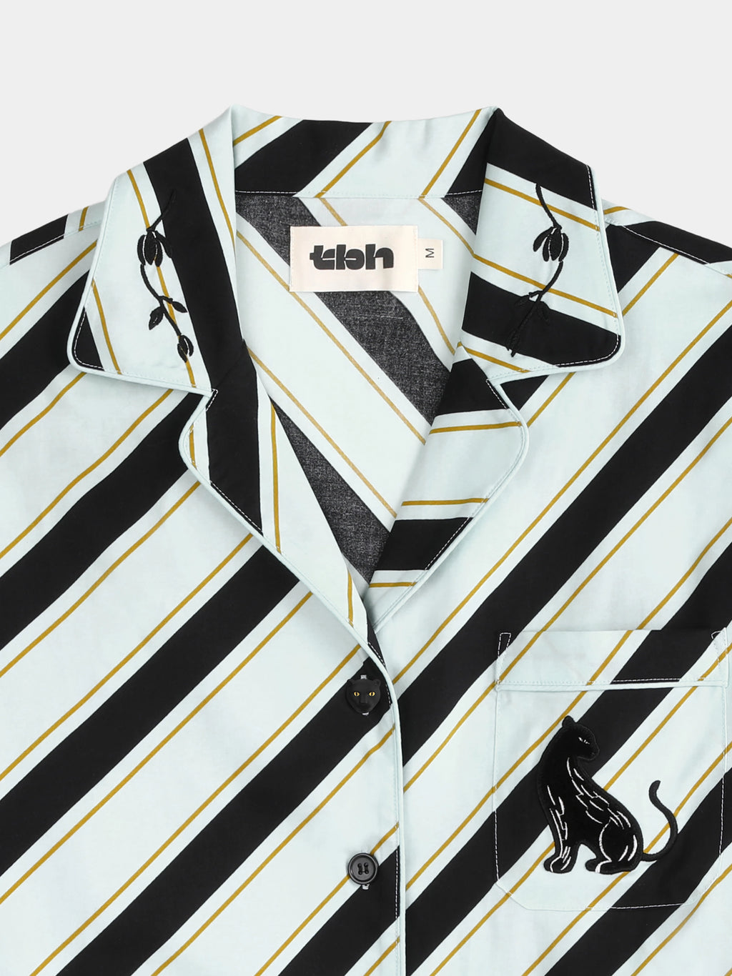 "Urban Jungle" Black Panther Tencel Cotton Blend Loungewear Set Long Sleeve – Blue & Black Stripes