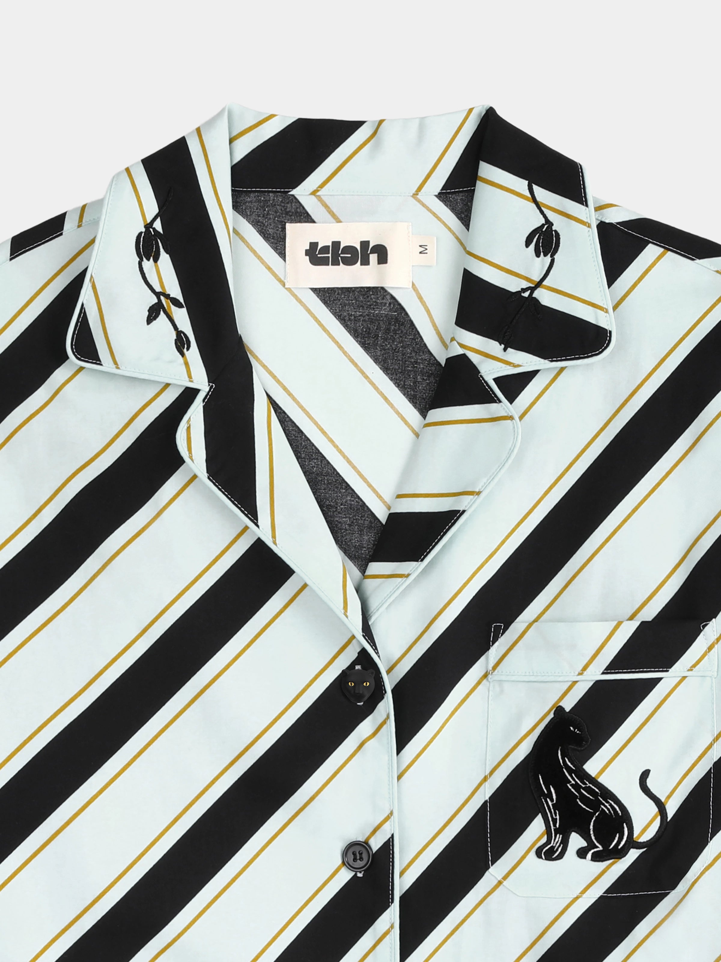 "Urban Jungle" Black Panther Tencel Cotton Blend Loungewear Set Long Sleeve – Blue & Black Stripes