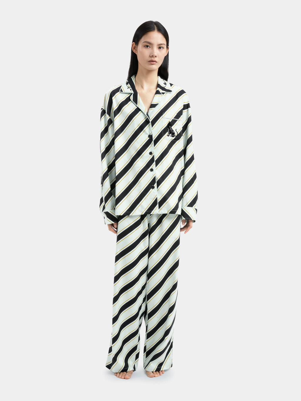 "Urban Jungle" Black Panther Tencel Cotton Blend Loungewear Set Long Sleeve – Blue & Black Stripes