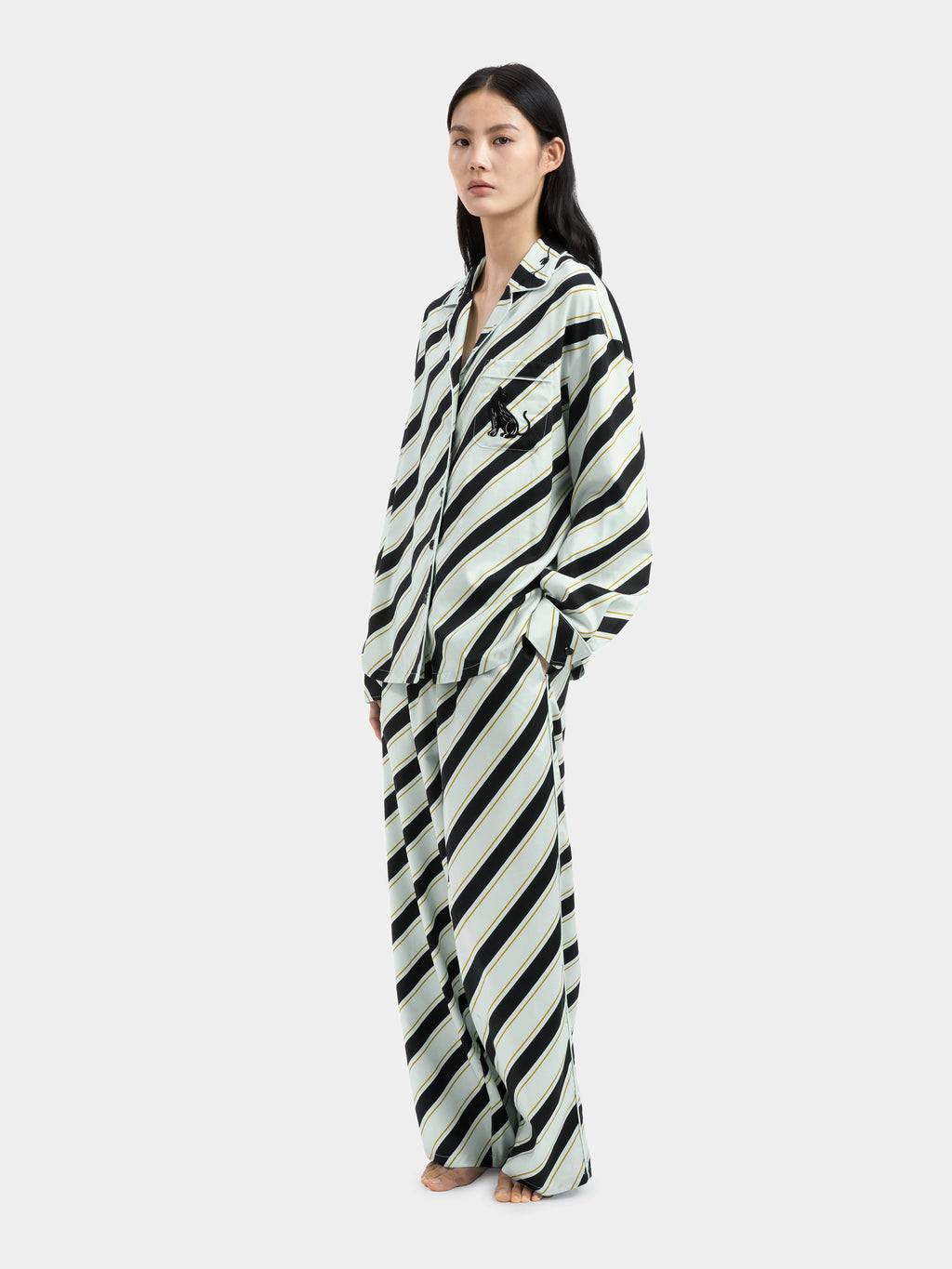 "Urban Jungle" Black Panther Tencel Cotton Blend Loungewear Set Long Sleeve – Blue & Black Stripes
