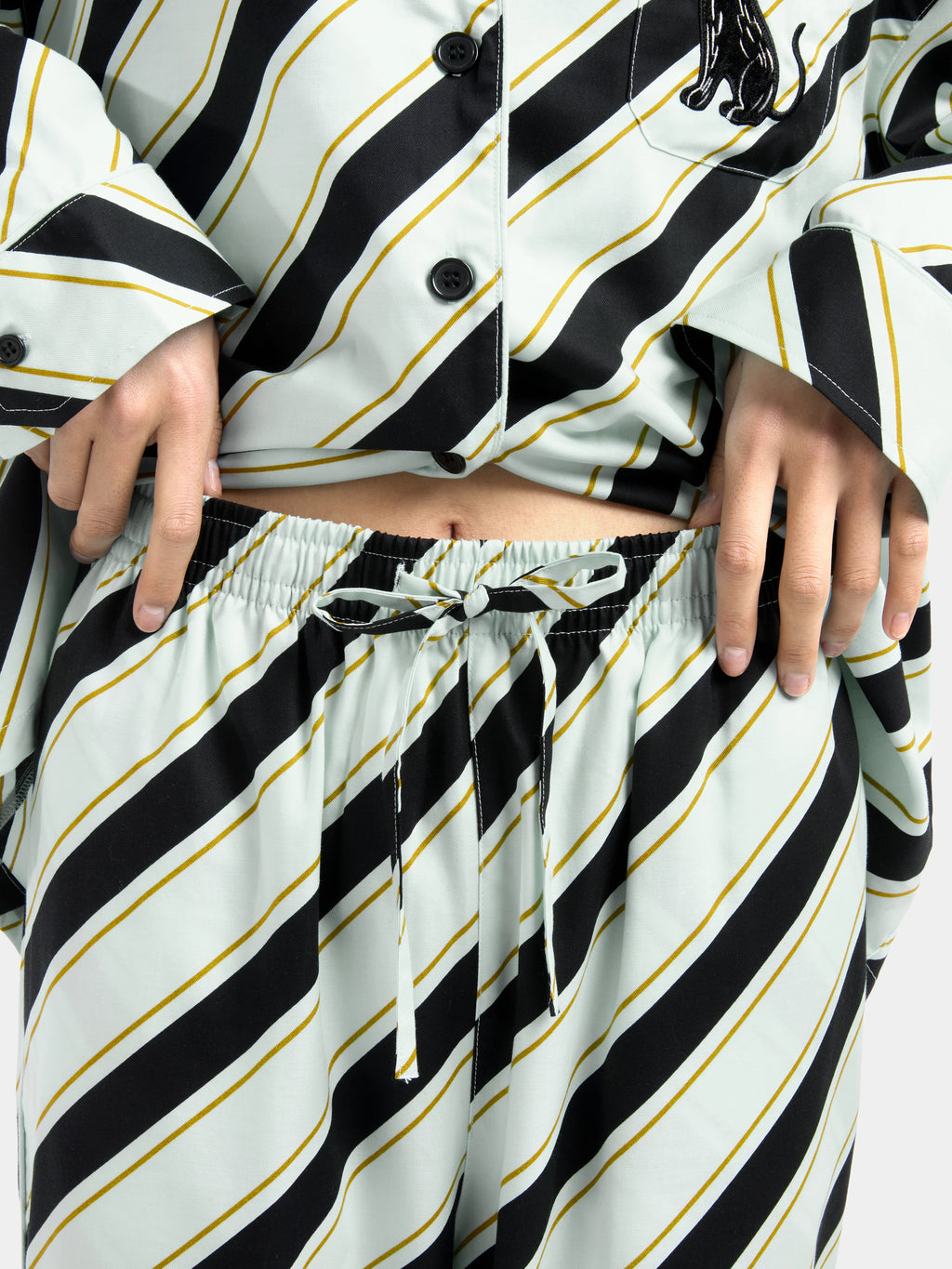 "Urban Jungle" Black Panther Tencel Cotton Blend Loungewear Set Long Sleeve – Blue & Black Stripes