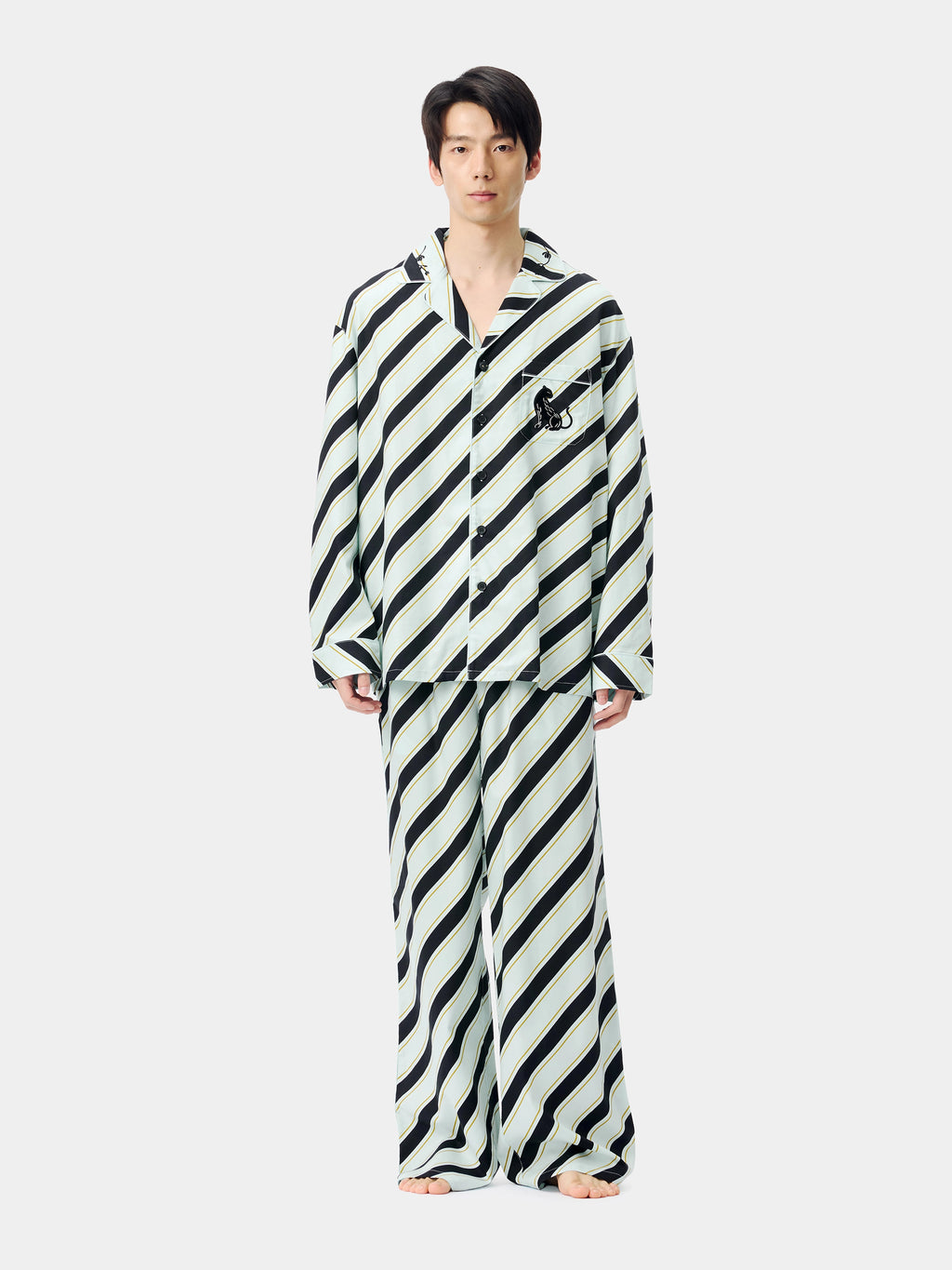 "Urban Jungle" Black Panther Tencel Cotton Blend Loungewear Set Long Sleeve – Blue & Black Stripes