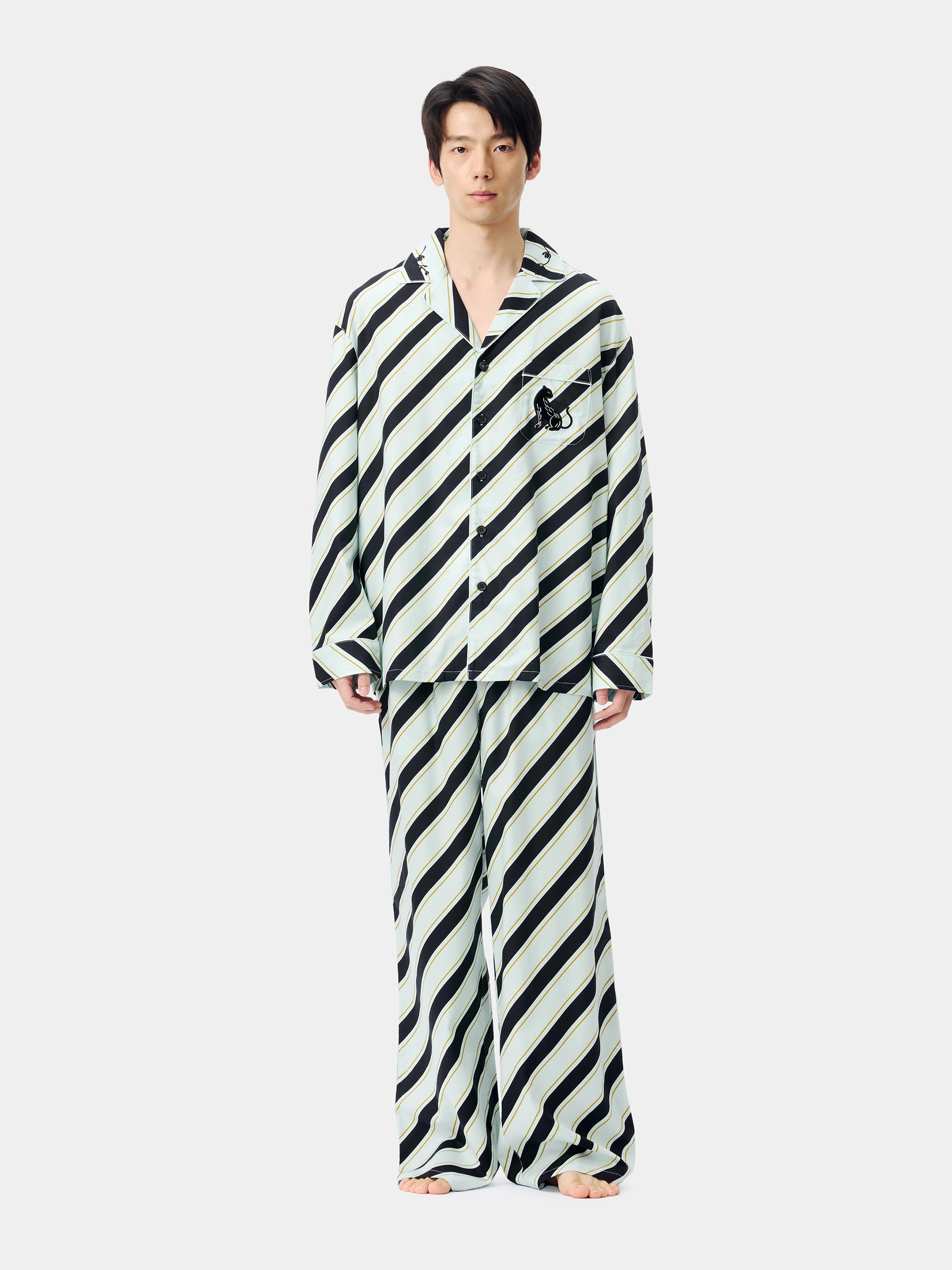 "Urban Jungle" Black Panther Tencel Cotton Blend Loungewear Set Long Sleeve – Blue & Black Stripes
