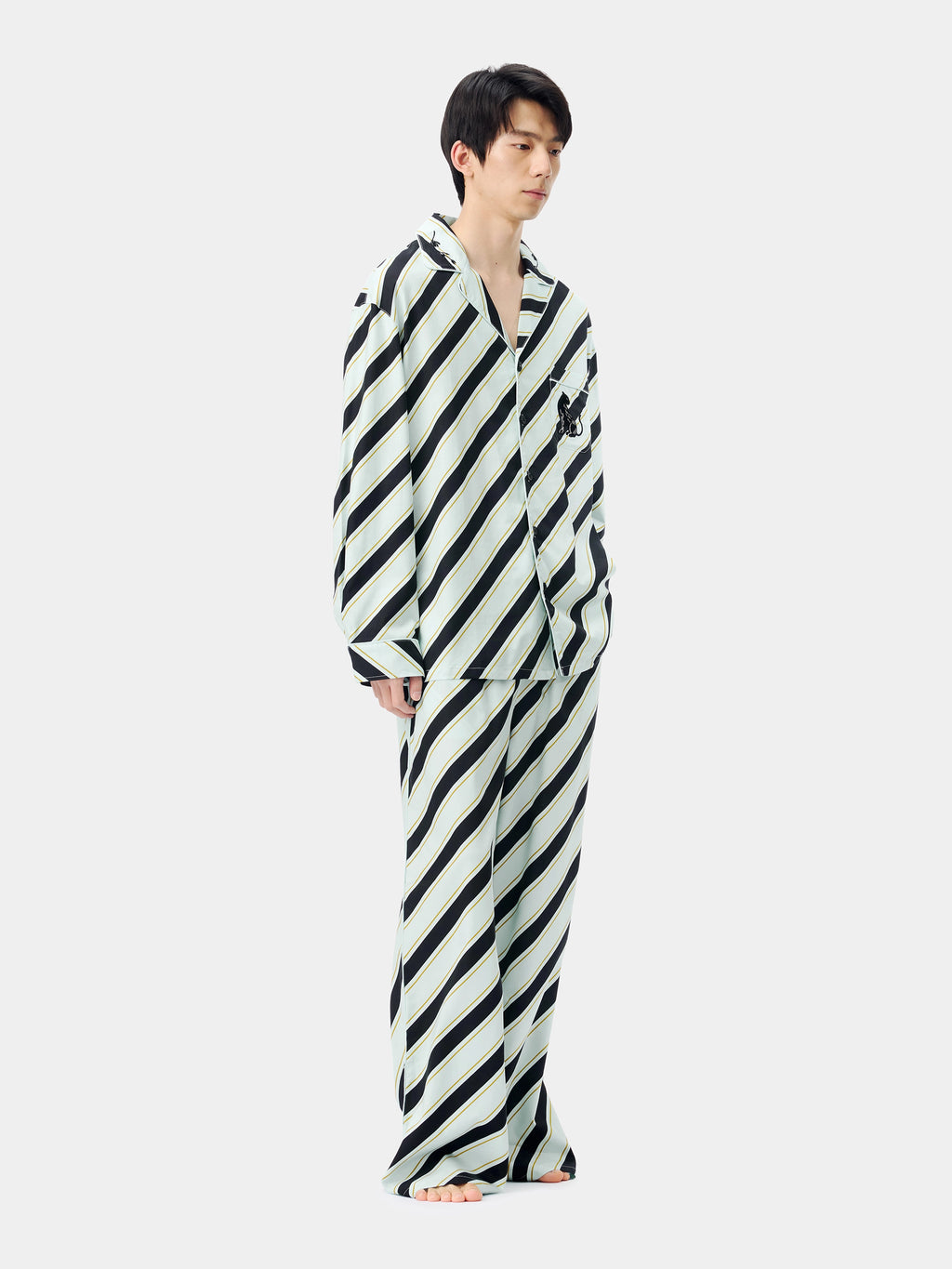 "Urban Jungle" Black Panther Tencel Cotton Blend Loungewear Set Long Sleeve – Blue & Black Stripes