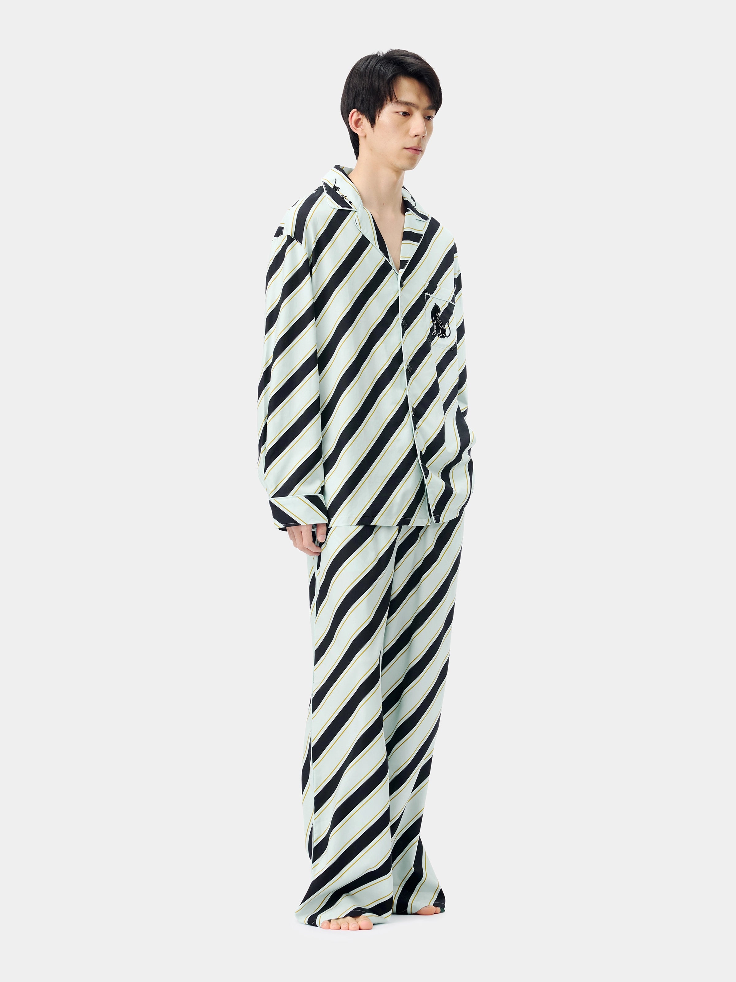 "Urban Jungle" Black Panther Tencel Cotton Blend Loungewear Set Long Sleeve – Blue & Black Stripes