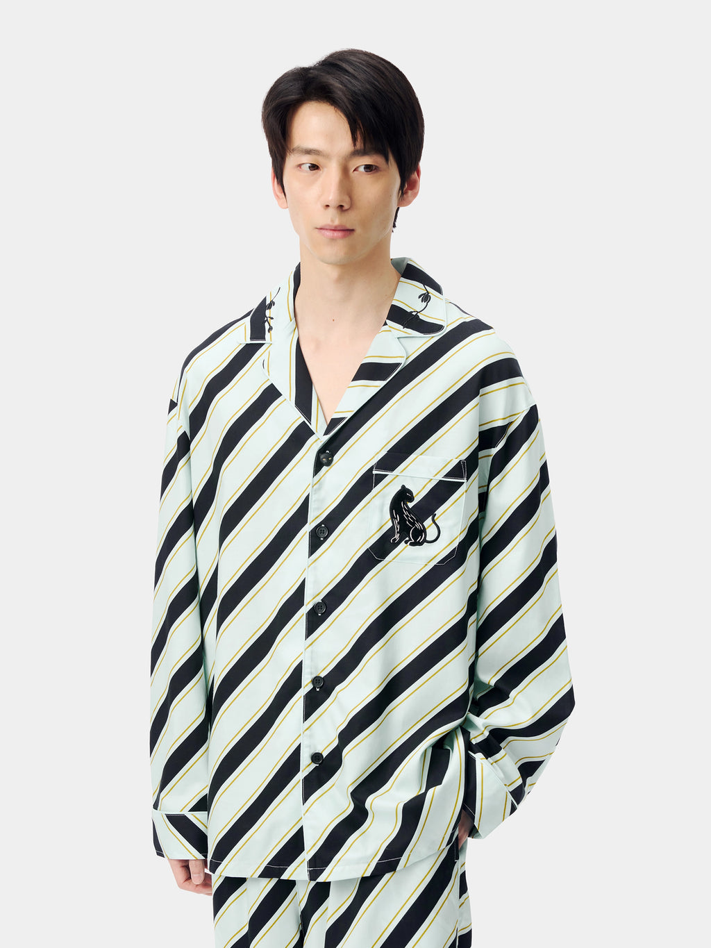 "Urban Jungle" Black Panther Tencel Cotton Blend Loungewear Set Long Sleeve – Blue & Black Stripes
