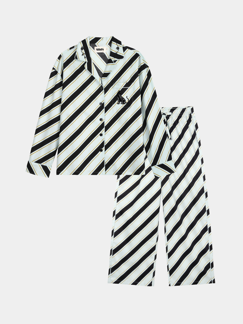 "Urban Jungle" Black Panther Tencel Cotton Blend Loungewear Set Long Sleeve – Blue & Black Stripes