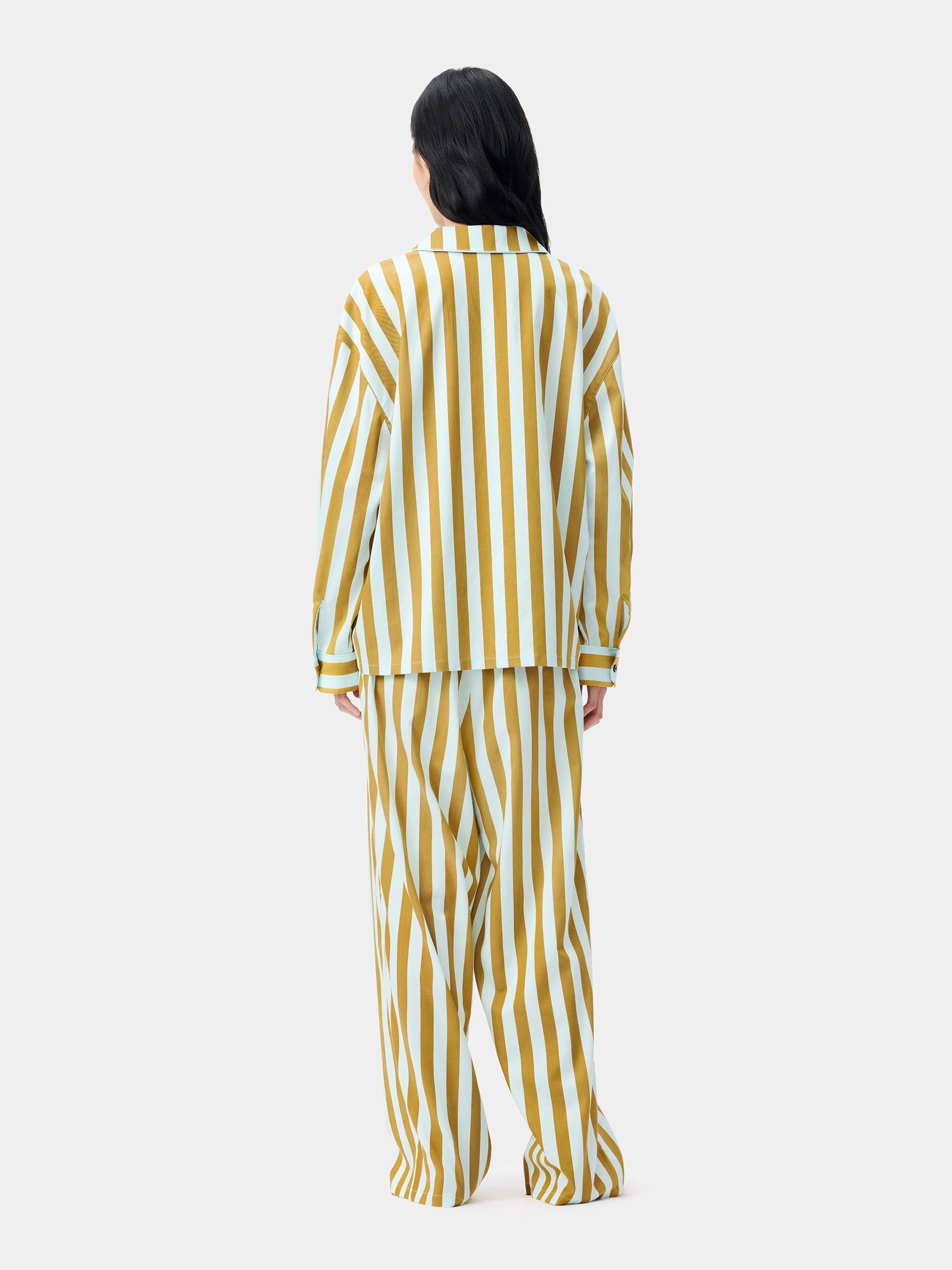 "Urban Jungle" Black Panther Tencel Cotton Blend Loungewear Set Long Sleeve – Blue & Green Stripes