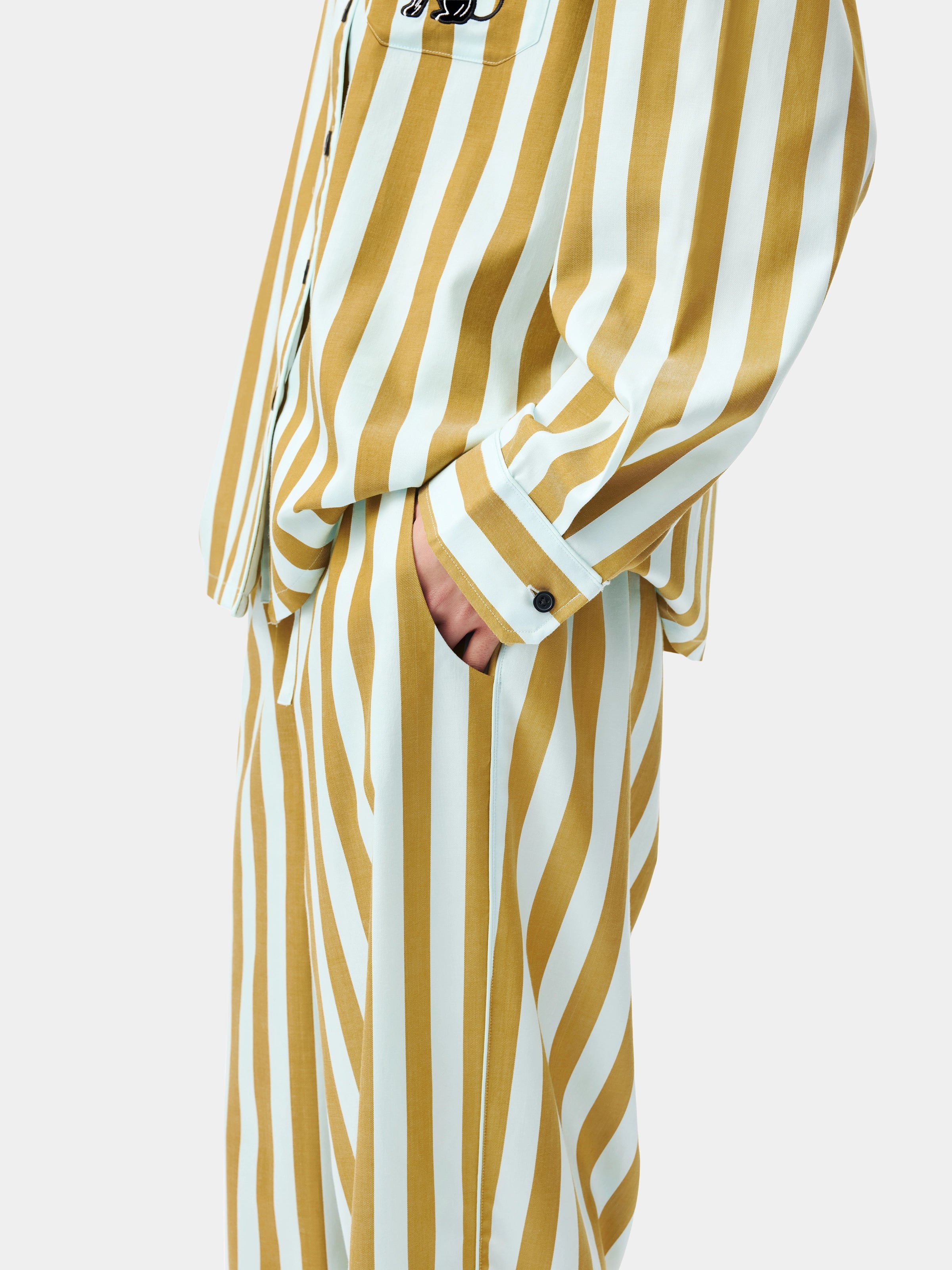 "Urban Jungle" Black Panther Tencel Cotton Blend Loungewear Set Long Sleeve – Blue & Green Stripes