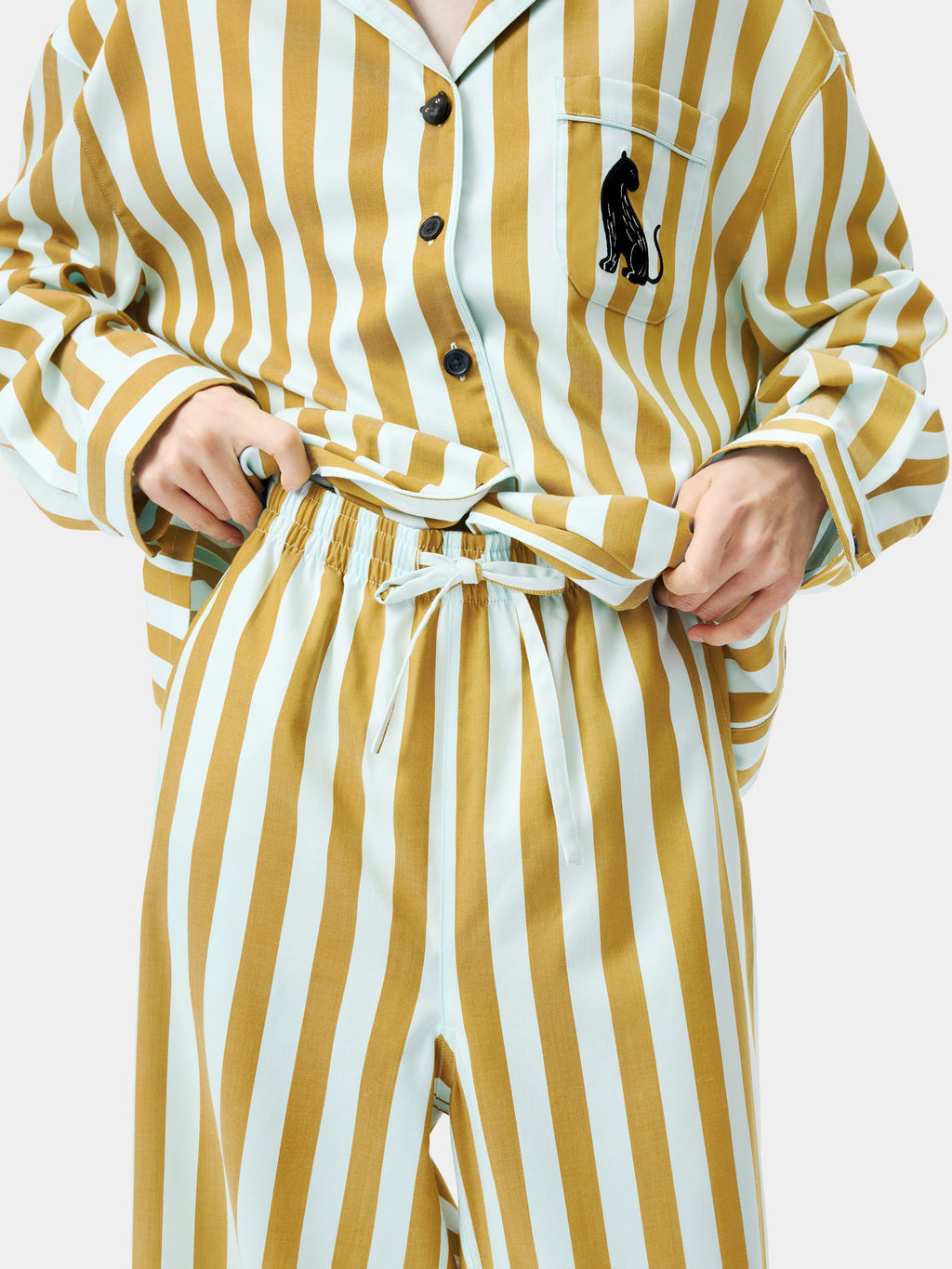 "Urban Jungle" Black Panther Tencel Cotton Blend Loungewear Set Long Sleeve – Blue & Green Stripes
