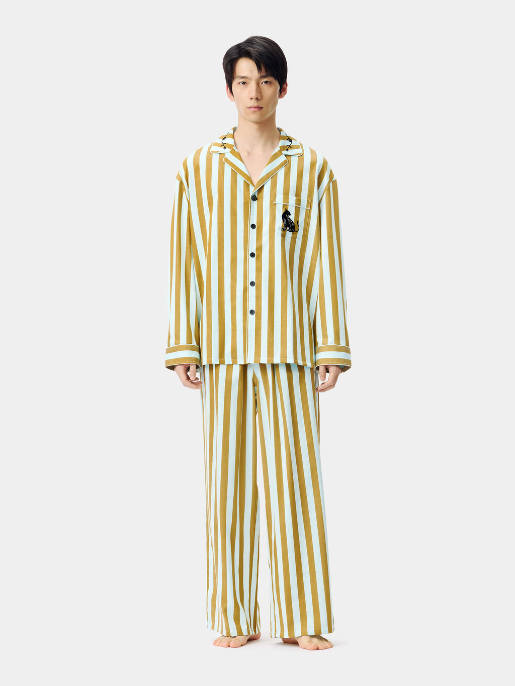 "Urban Jungle" Black Panther Tencel Cotton Blend Loungewear Set Long Sleeve – Blue & Green Stripes