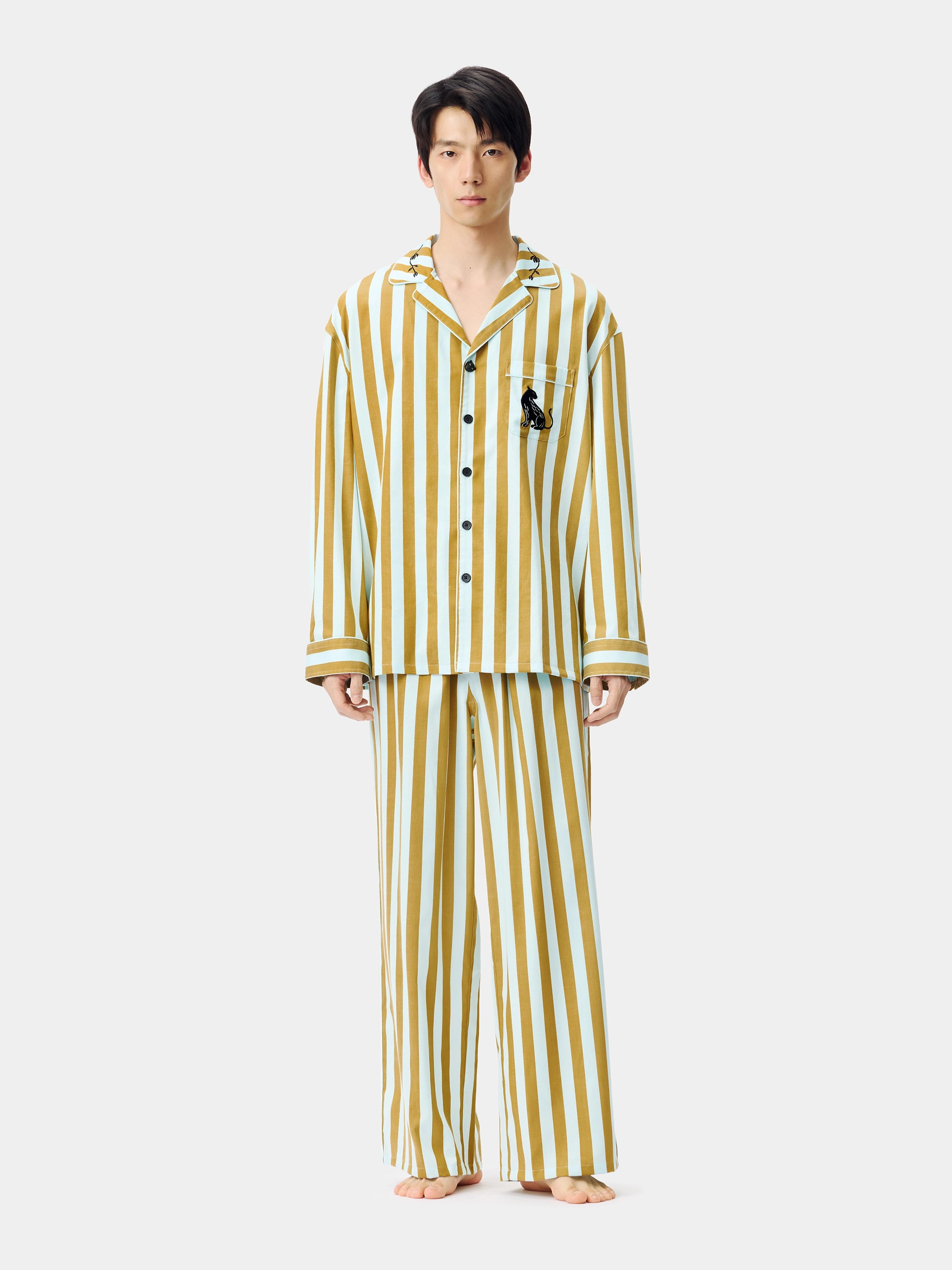 "Urban Jungle" Black Panther Tencel Cotton Blend Loungewear Set Long Sleeve – Blue & Green Stripes